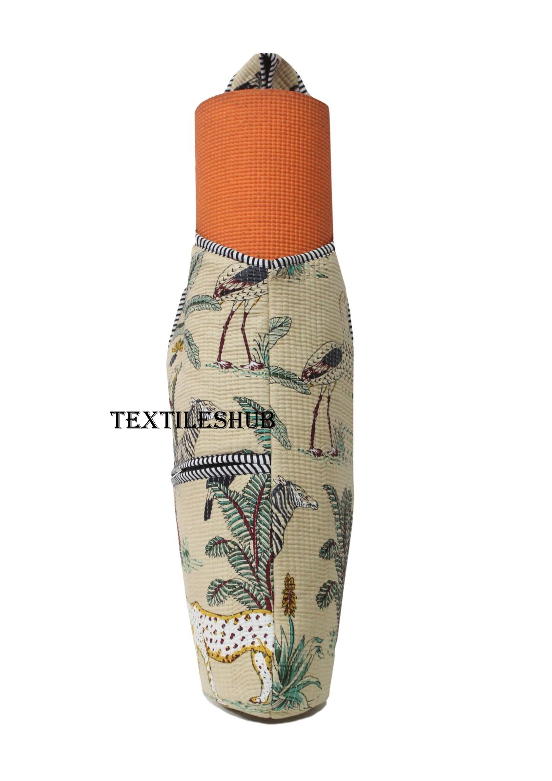 Handmade Cotton Yoga Mat Bag Quilted Animal Print Sling Shoulder Carrier