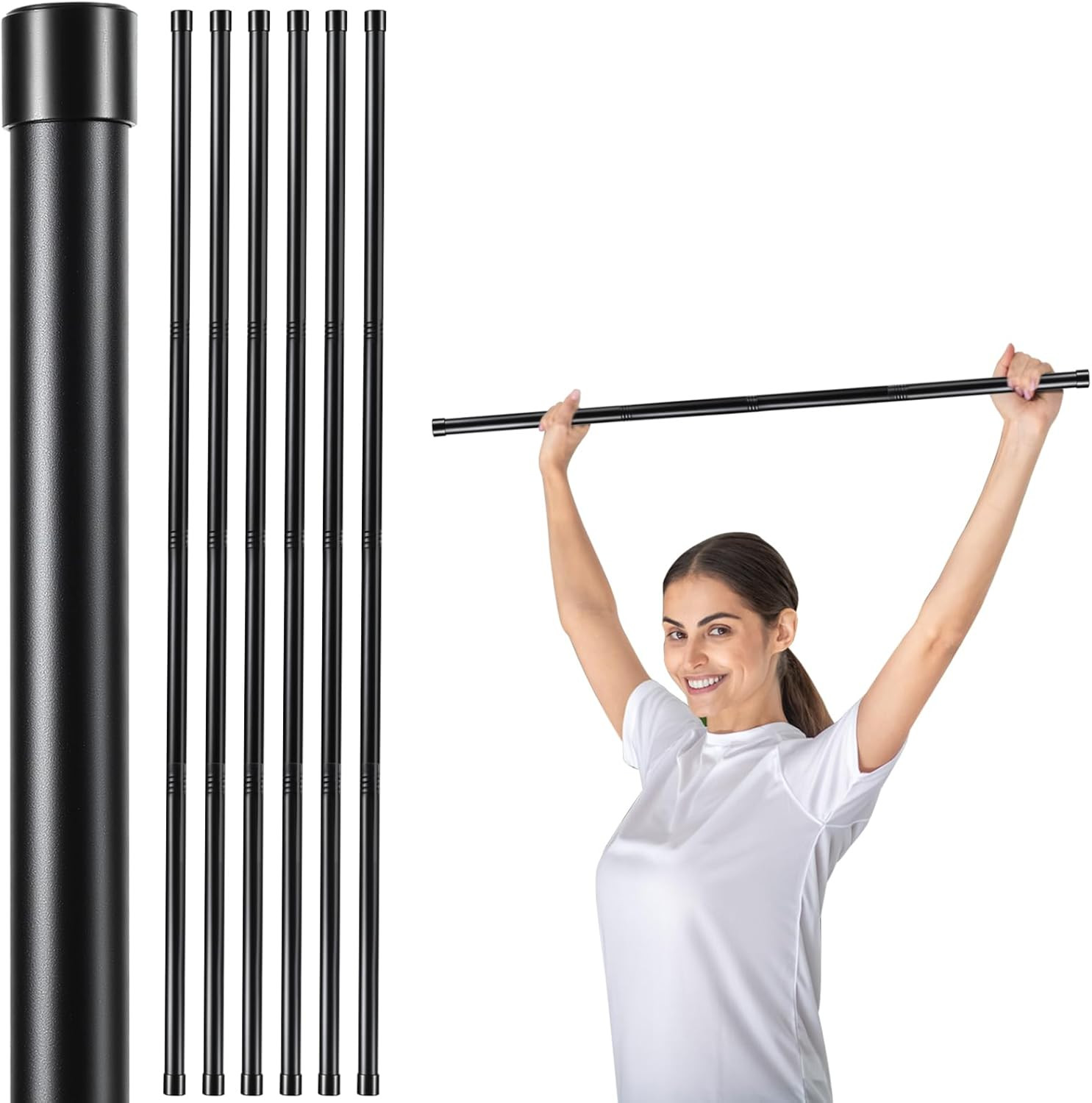 6 Set 5Ft Adjustable Yoga Stick with Non-Slip Rubber Ends