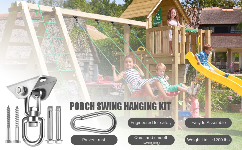 Hammock Hanging Kit,Hanging Chair Hardware 360°Rotating 1000 lb Capacity