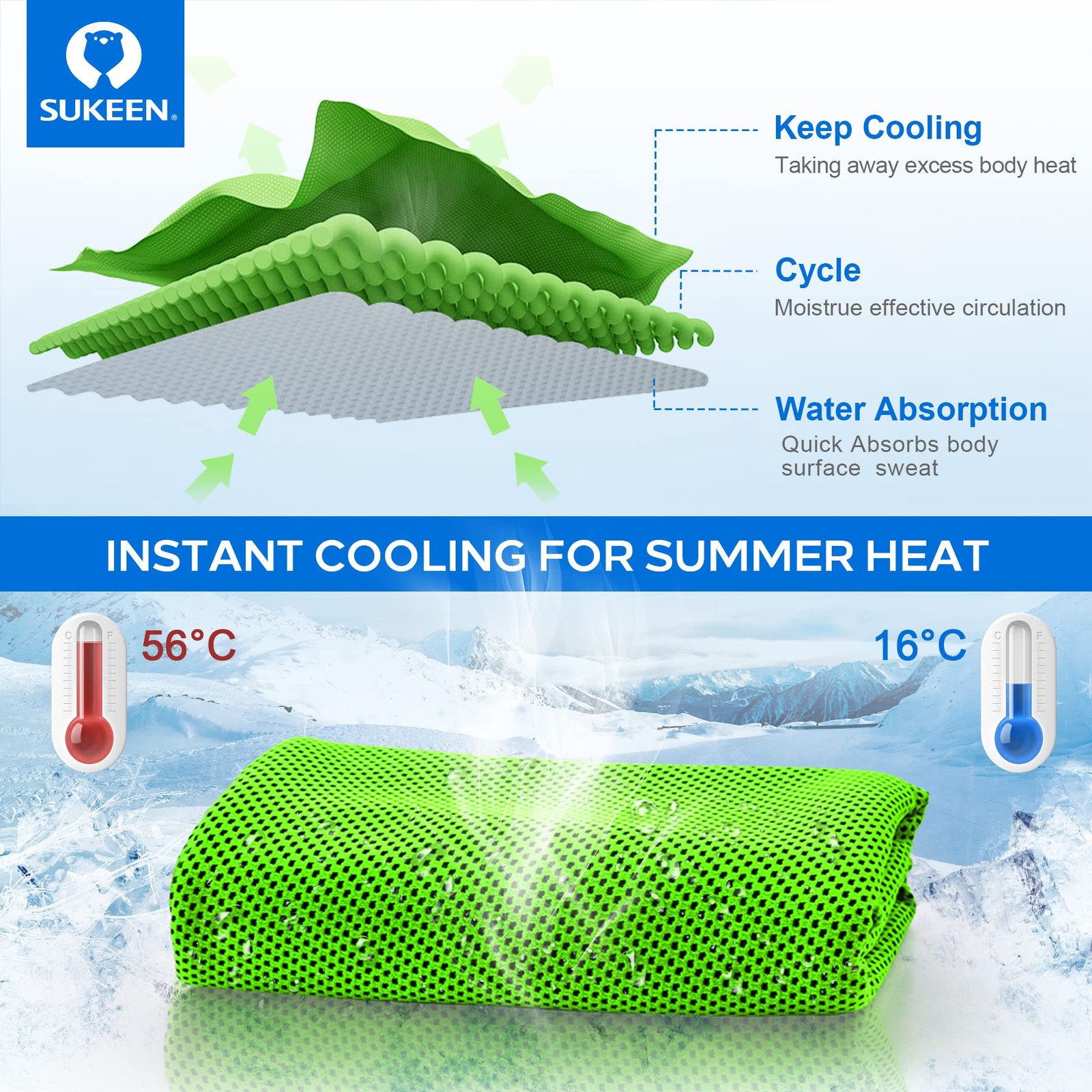 Sukeen 4 Pack Cooling Towels (40&Prime;x12&Prime;), 40&Prime; x 12&Prime;, Dark Blue/Green/Black/Pink