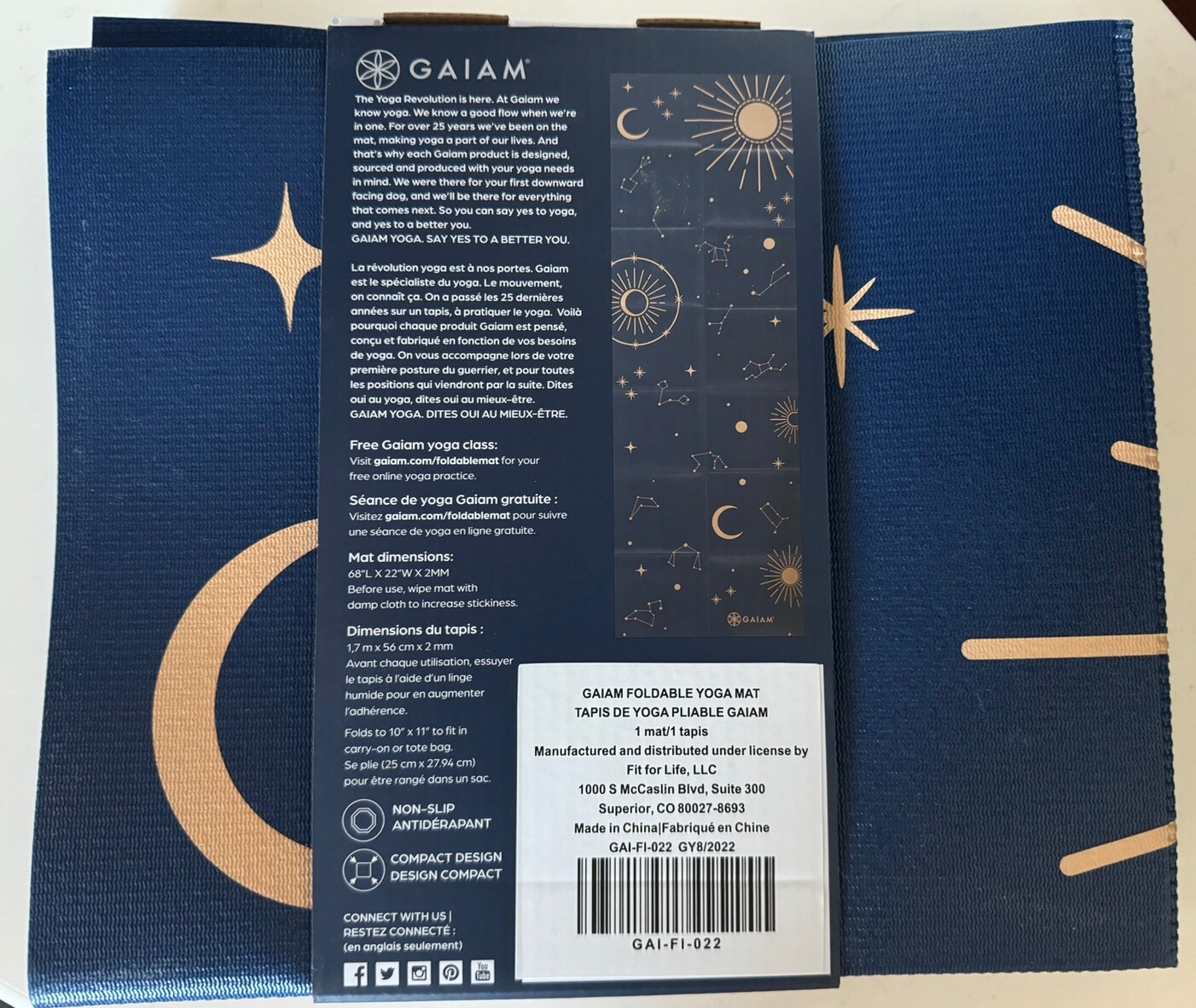 Gaiam Yoga Mat Folding Travel Fitness Exercise Yoga Mat Midsummer Nights NEW 2mm