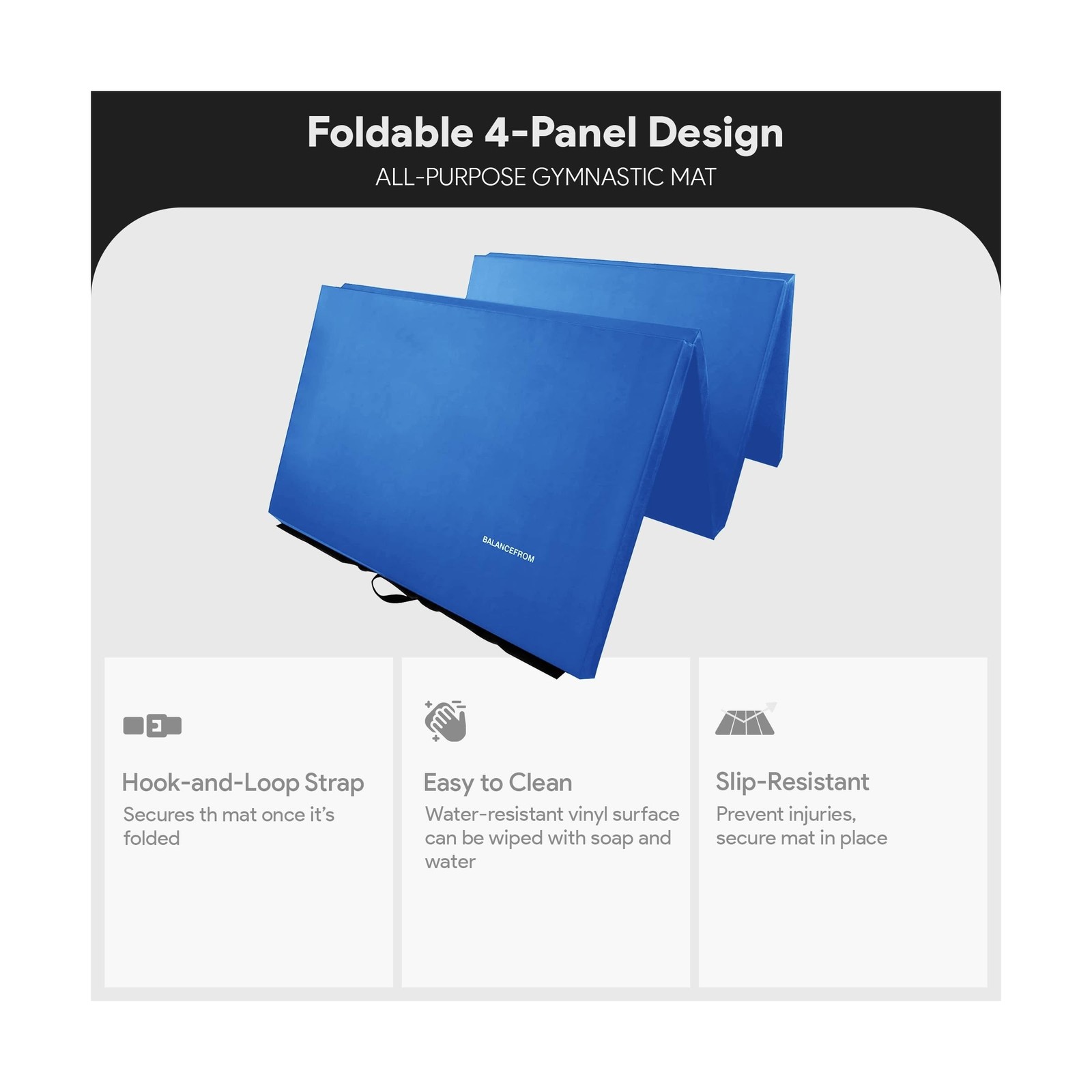 BalanceFrom 10×4 Feet 4-Panel Folding Gymnastics Mat – 2-Inch Thick Pad wi