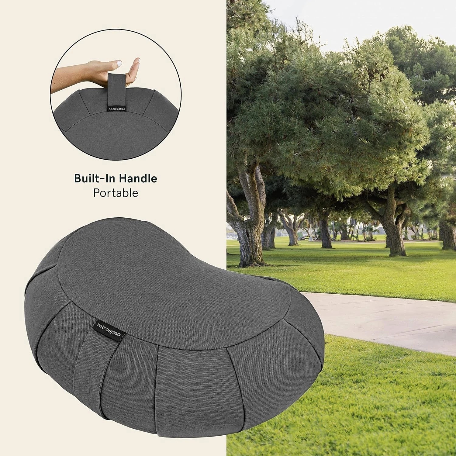 Eco-Friendly 17in Crescent Meditation Cushion – Customizable Buckwheat Support