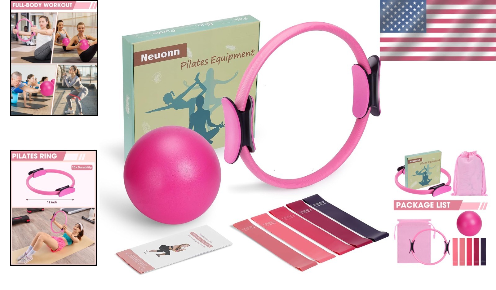 Versatile Pink Pilates Essentials Kit – Circle, Ball, Bands for All Levels