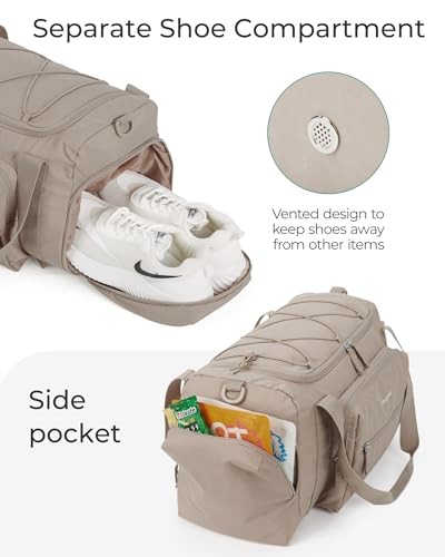 4-IN-1 Gym Bag for Women Men, TSA Lightweight Duffle Bag for A-Light tan