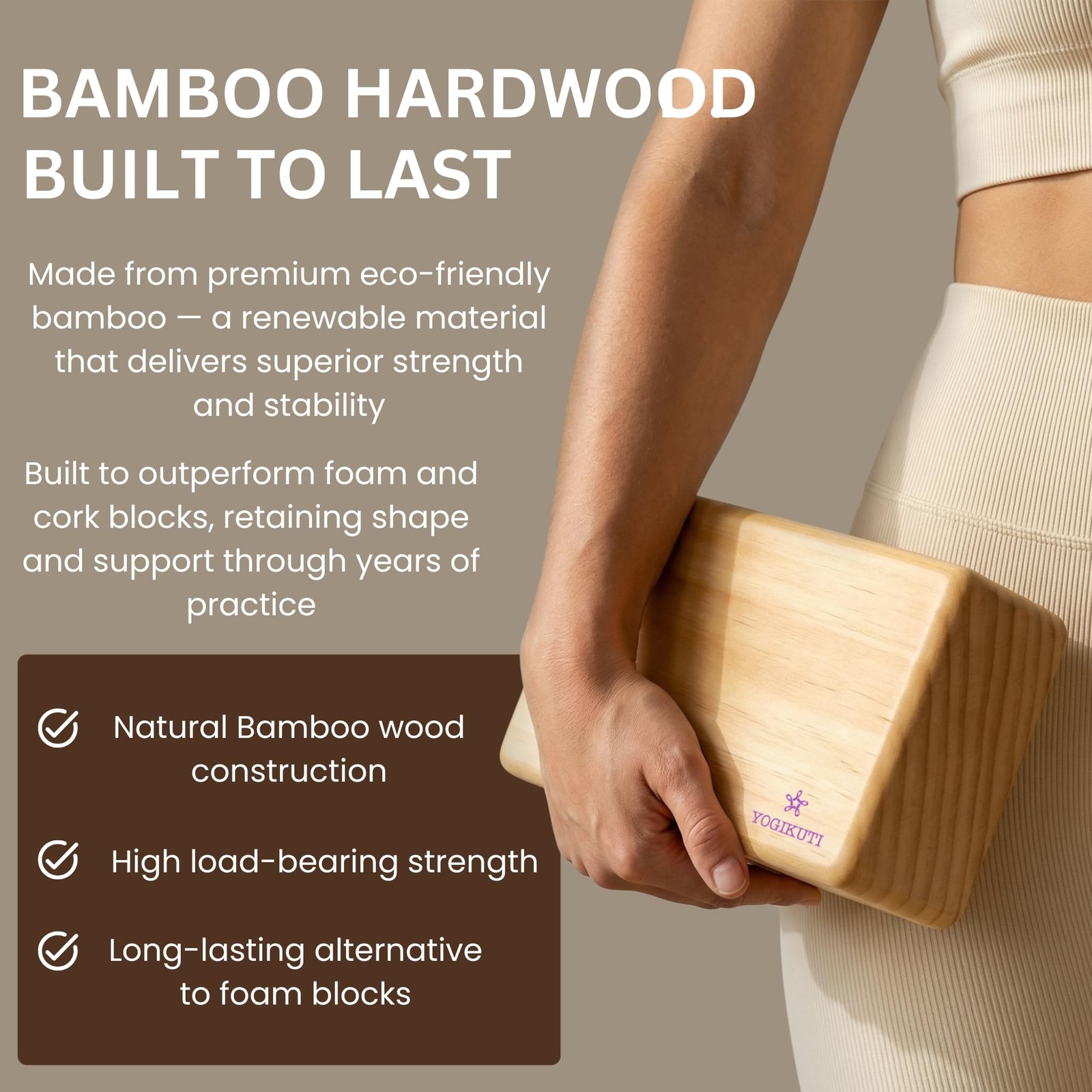 Yogikuti Bamboo Yoga BlockPremium Wooden Support Block for Iyengar Yoga, NonS…