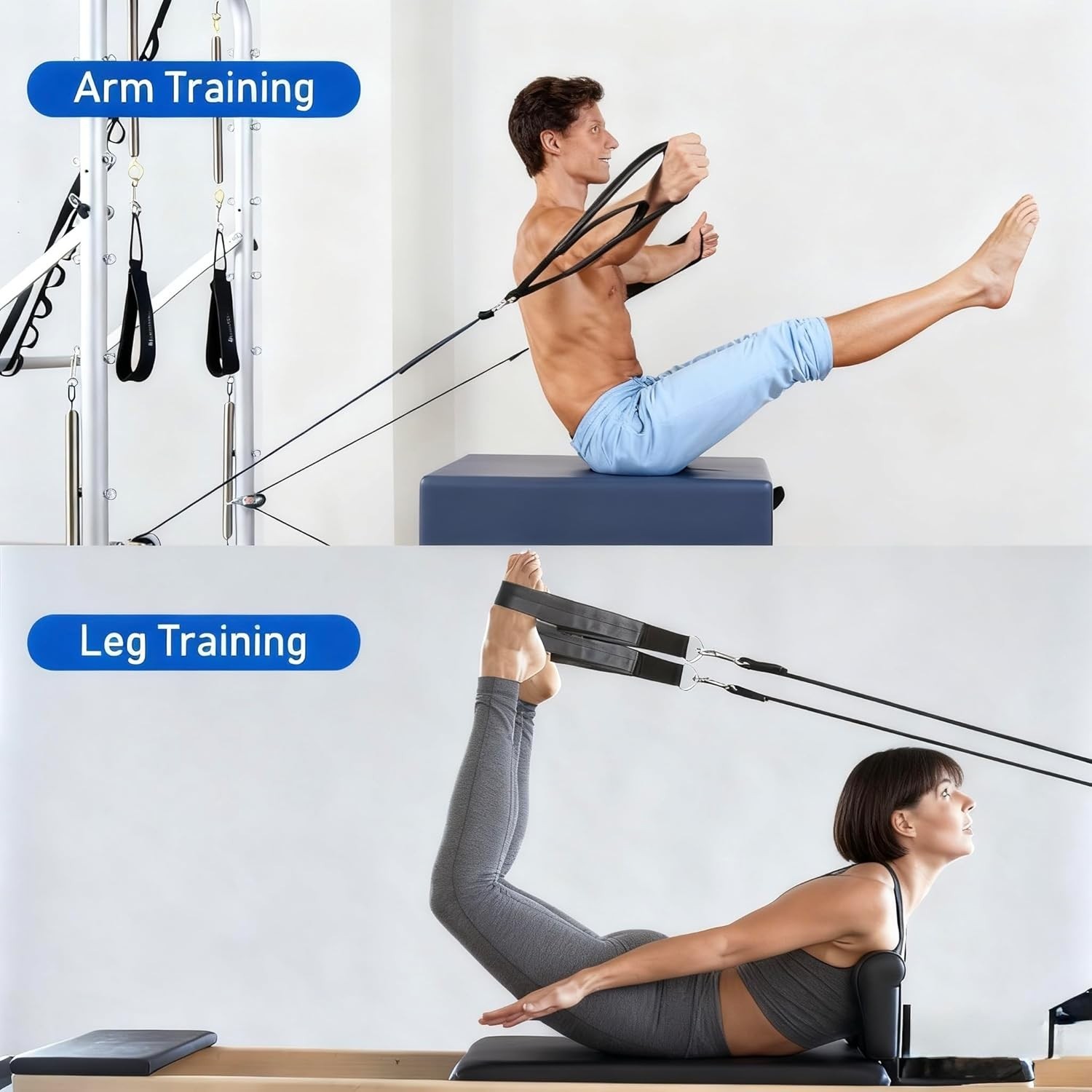 Black Padded Straps for Reformer – High-Strength Pilates Accessories with Loops