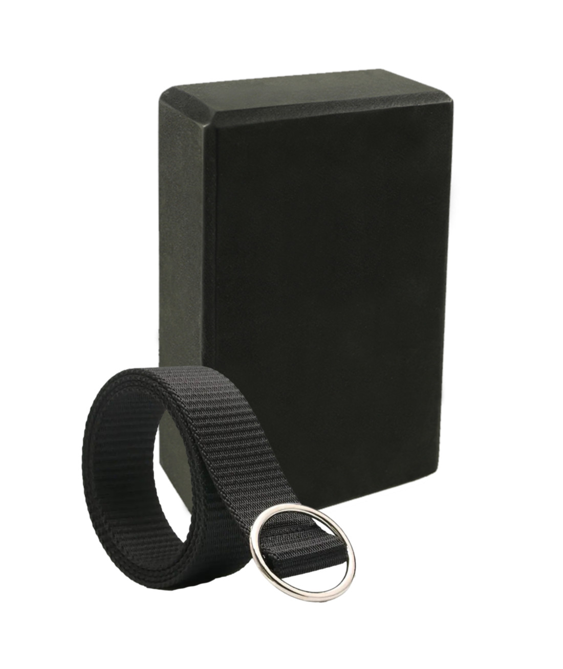 EVA Yoga Block Black High Density Easy Grip and Black Resistance Yoga Strap