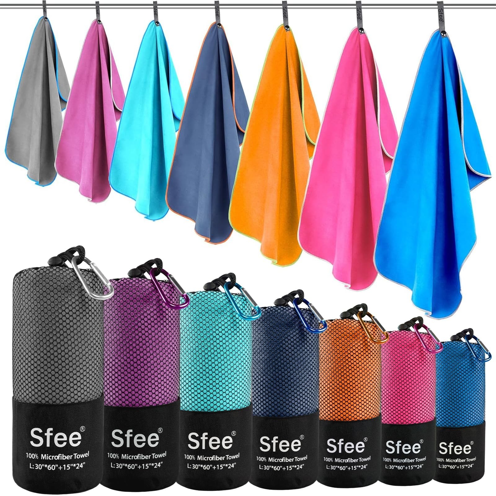 Sfee 2 Pack Microfiber Travel Towel, Quick Dry Camping Towel Super Absorbent …