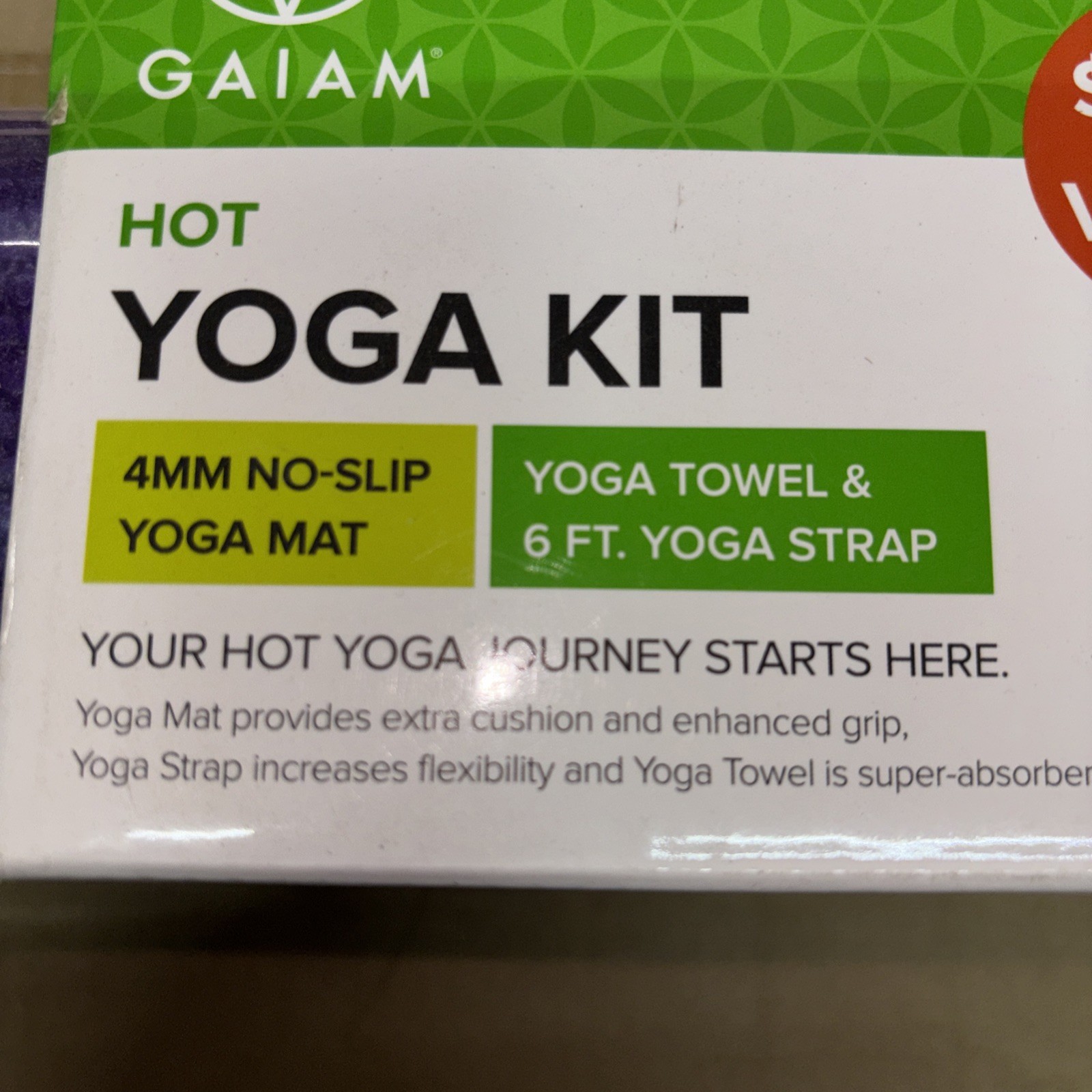 GAIAM Premium Hot Yoga Mat Kit -Includes 6mm non slip yoga mat 6ft Strap & Towel
