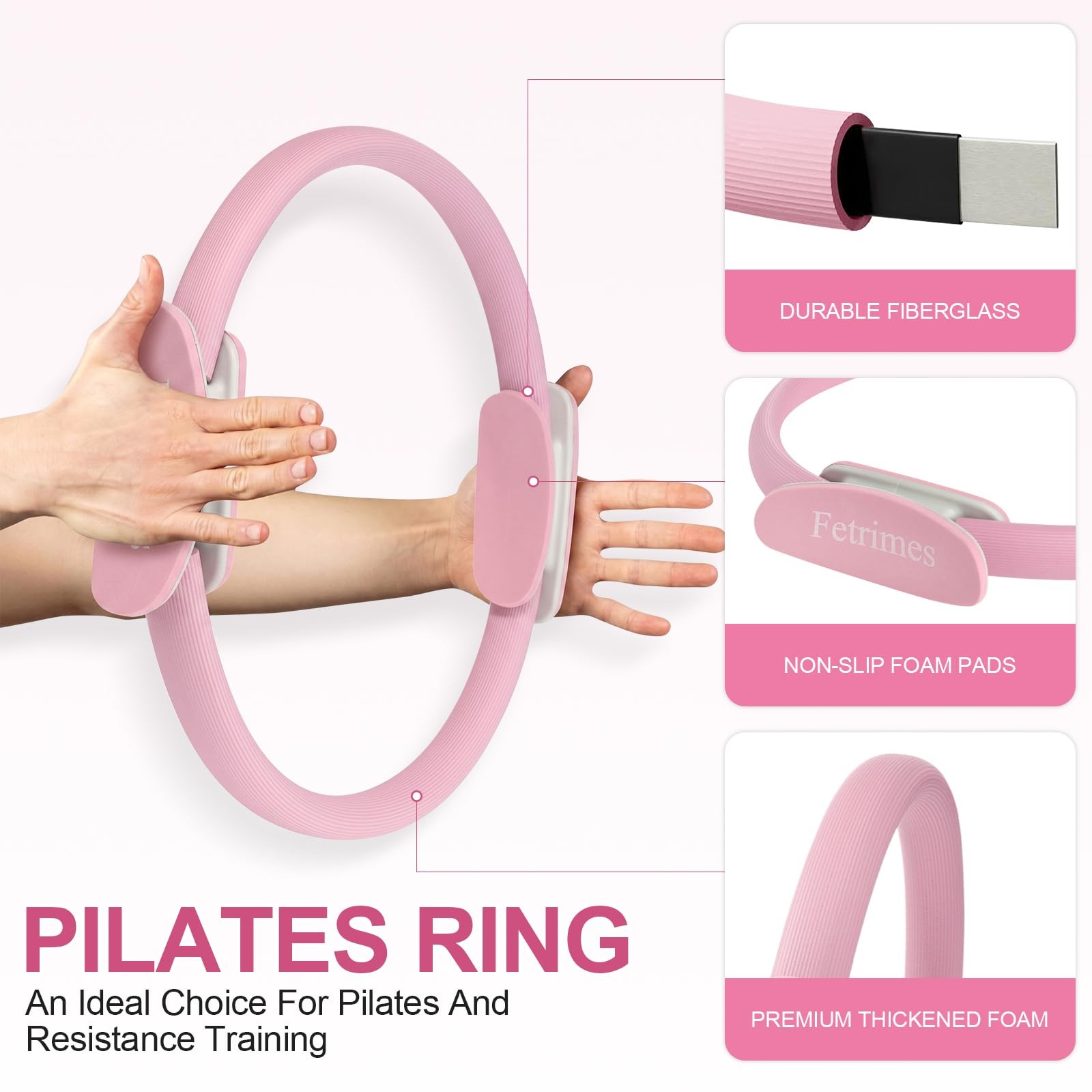 Pilates Ring 15 Inch Magic Circle Ring, Dual Padded Handles Pink