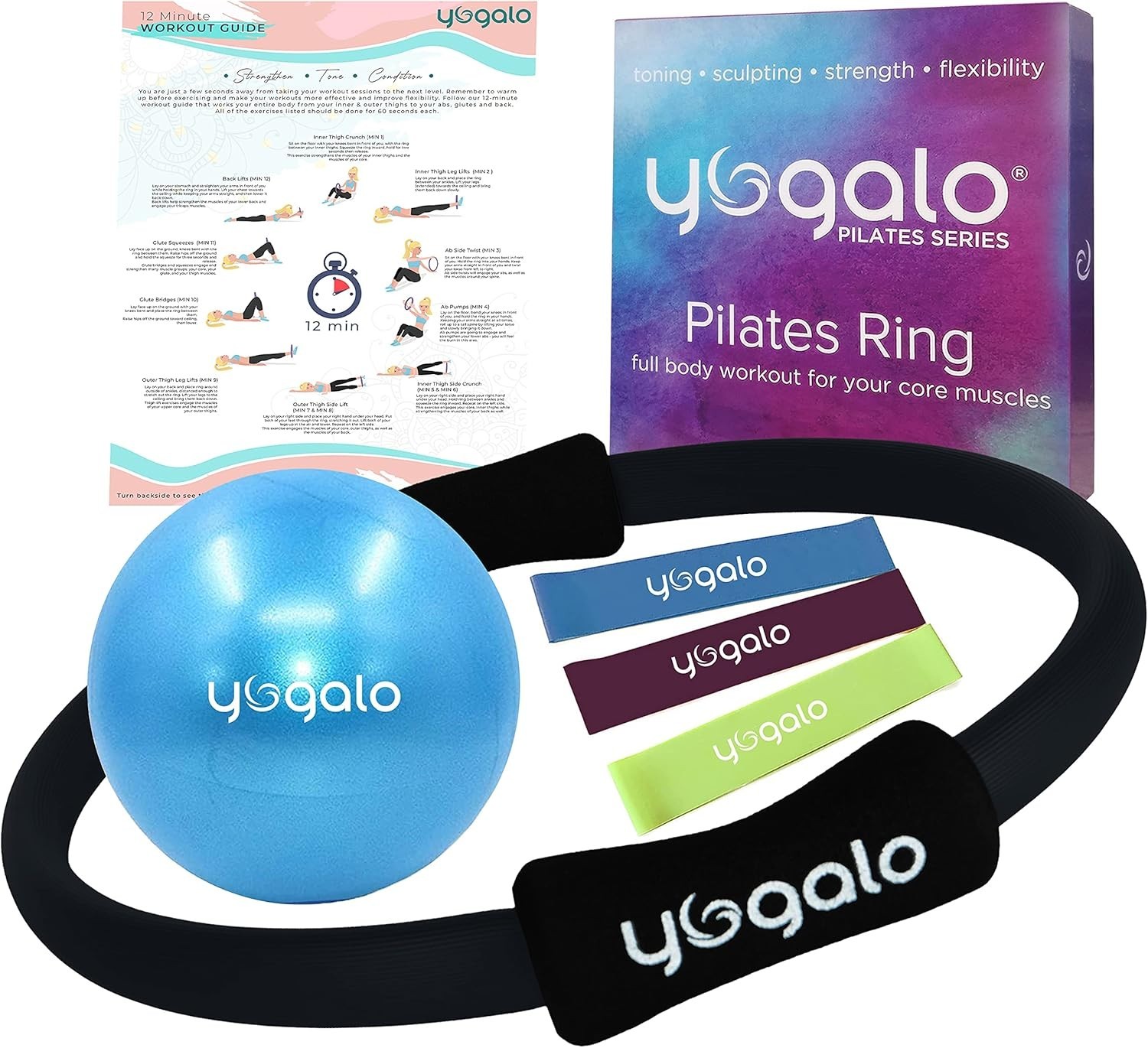 Complete Pilates Equipment Bundle: 14-Inch Ring, Mini Ball & Resistance Bands