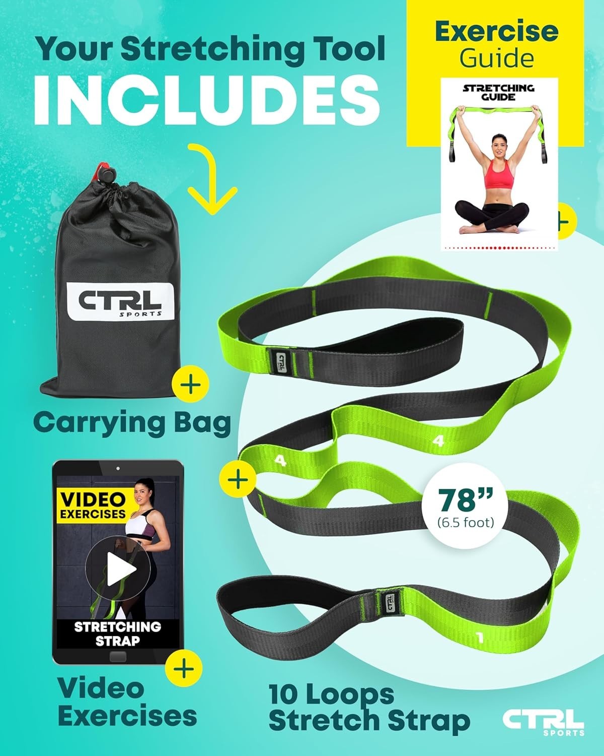 Multifunctional Yoga & Therapy Stretch Strap with Loops