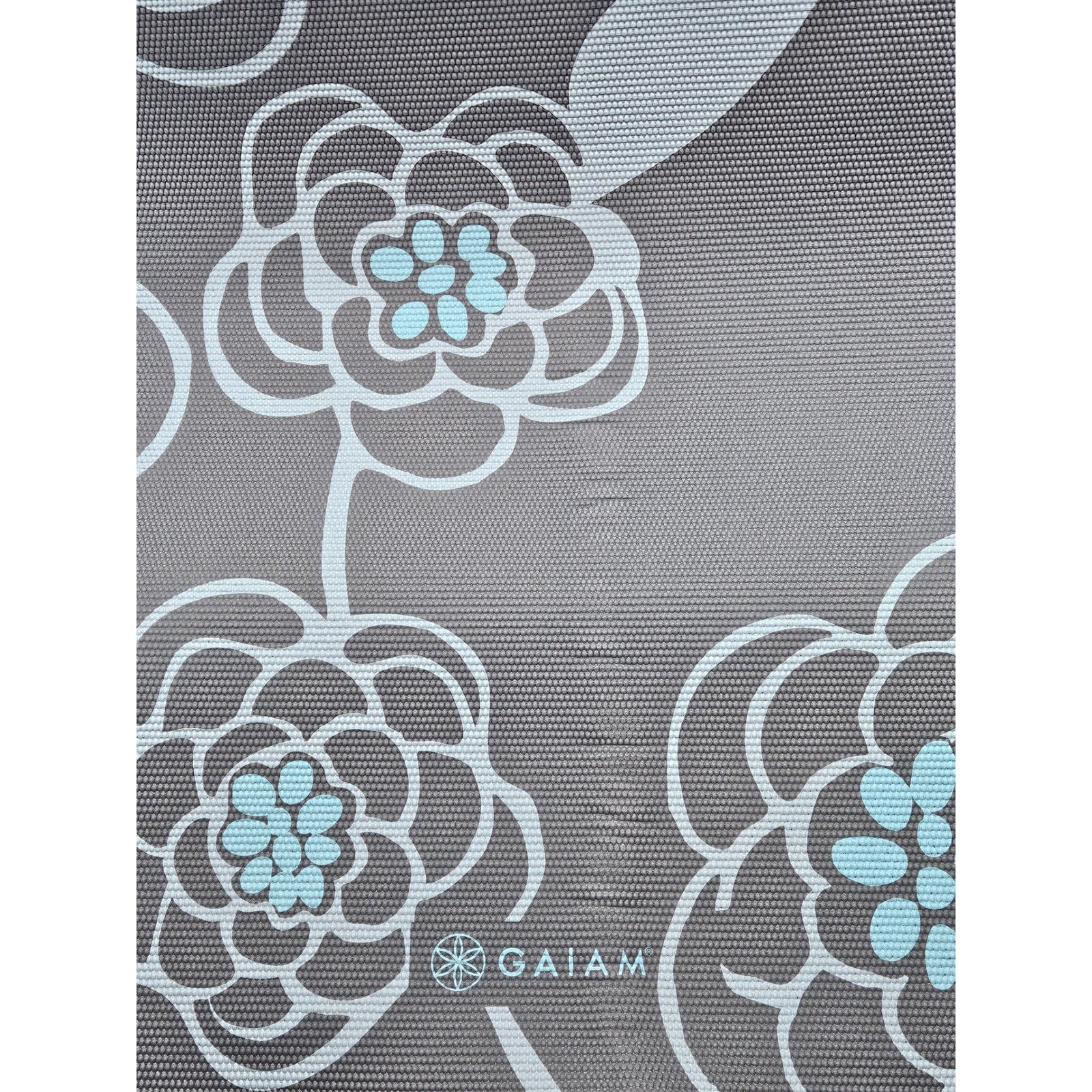 Gaiam Yoga Mat 6mm Grey Light Blue Floral Premium Print Exericise Mat 68×24