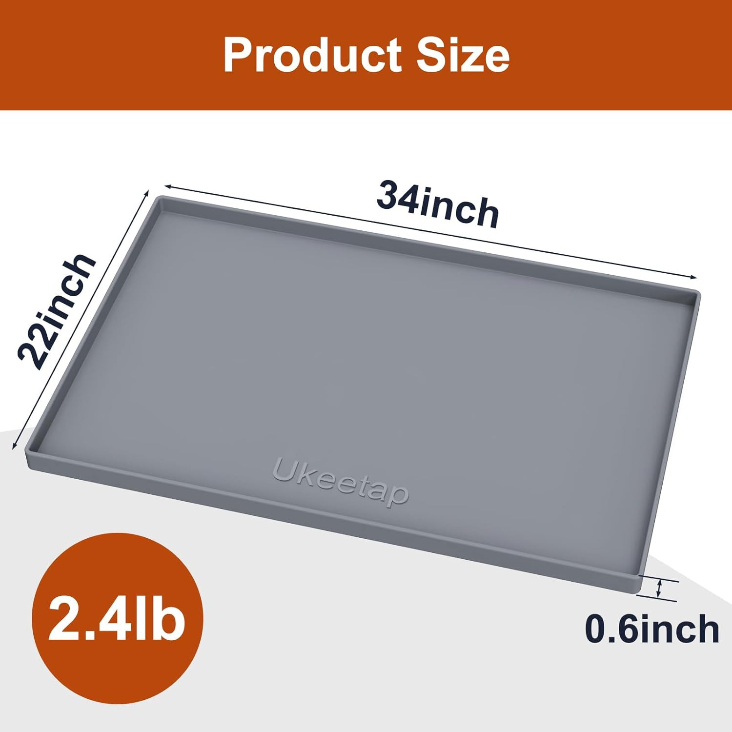 Under Sink Mat Kitchen Cabinet Liner Silicone Waterproof Tray Extra Thick Gray