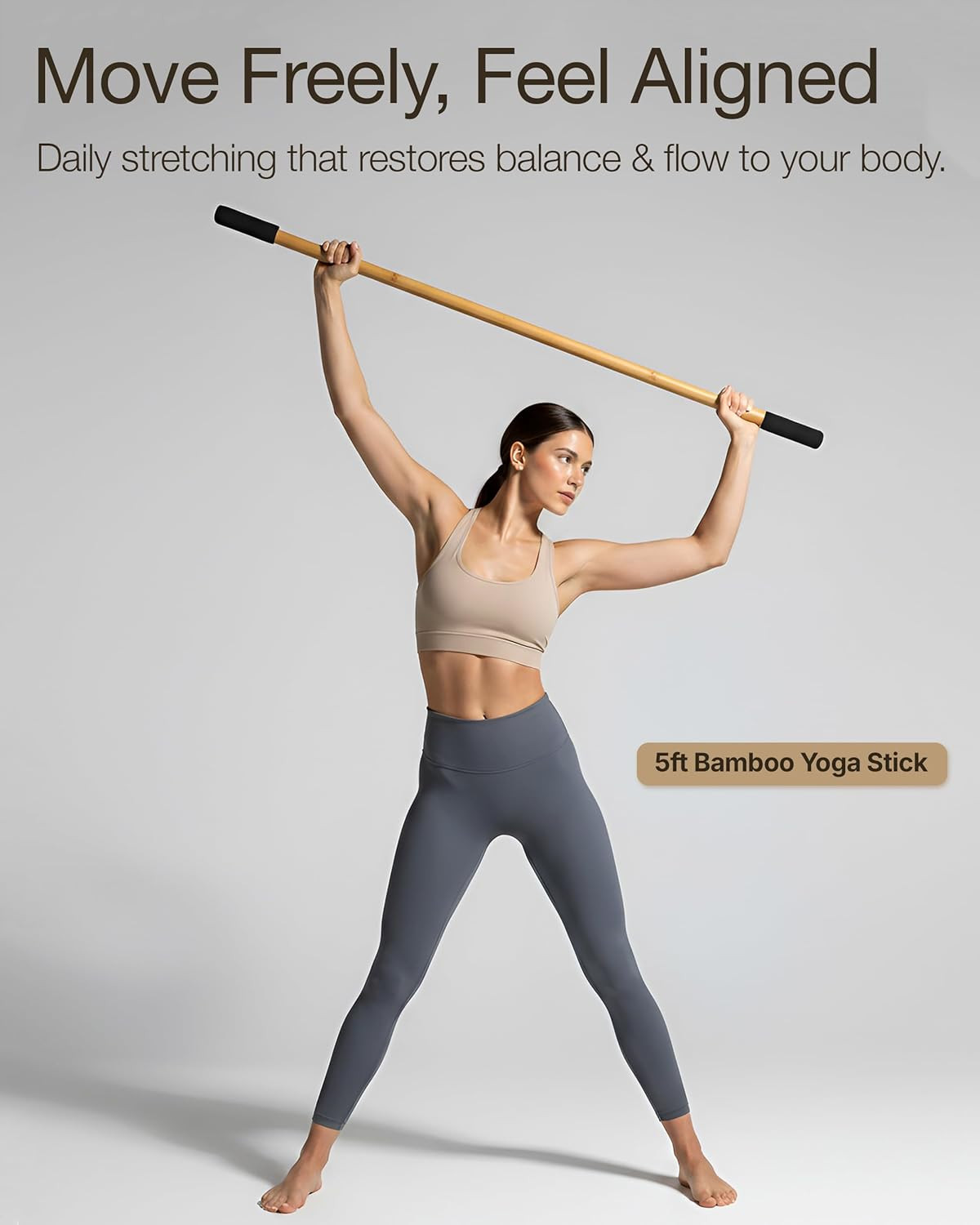 5Ft Bamboo Stretching Stick for Mobility with Video Tutorials