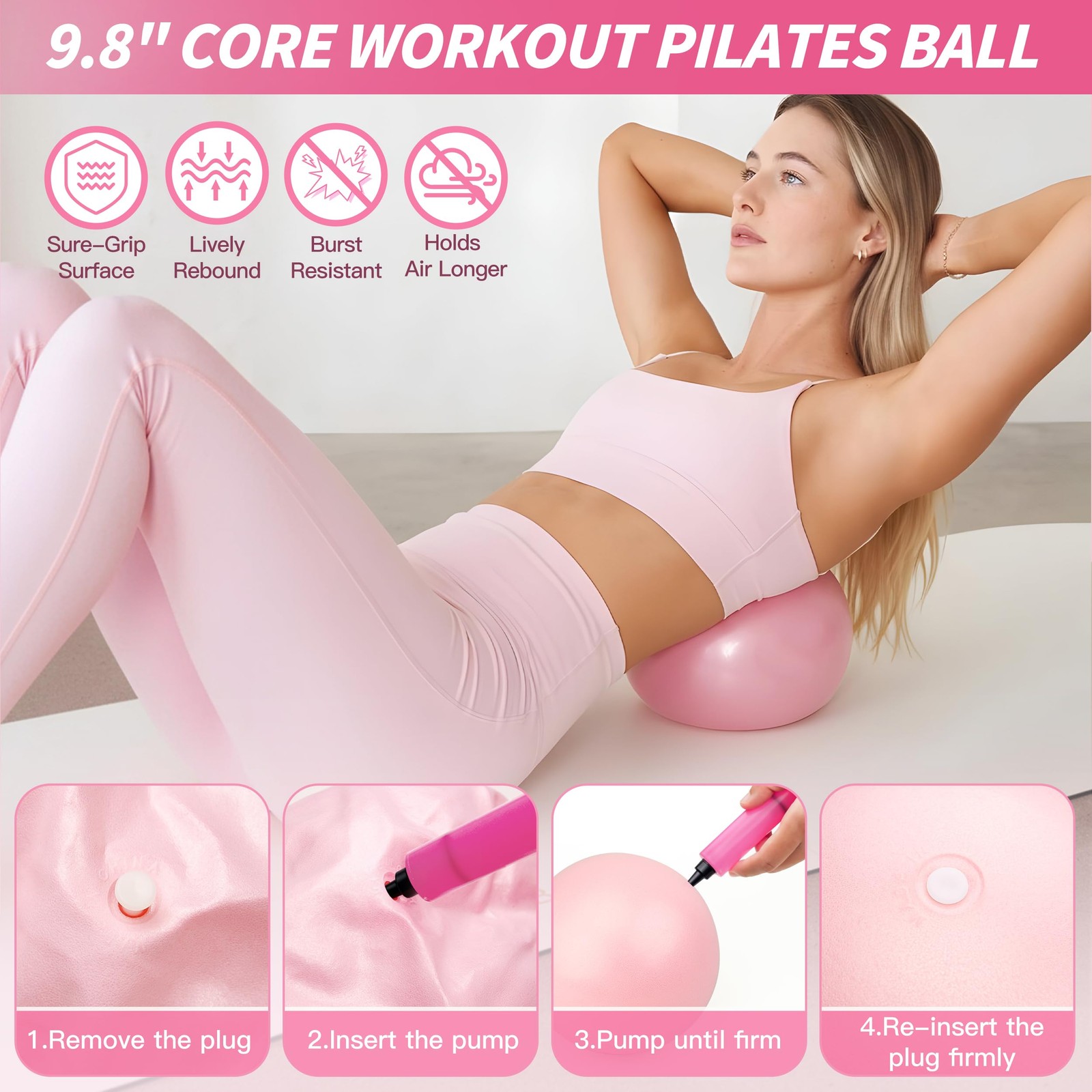 Pilates Kit 19PCS, Essentials for Women, Equipment Pink