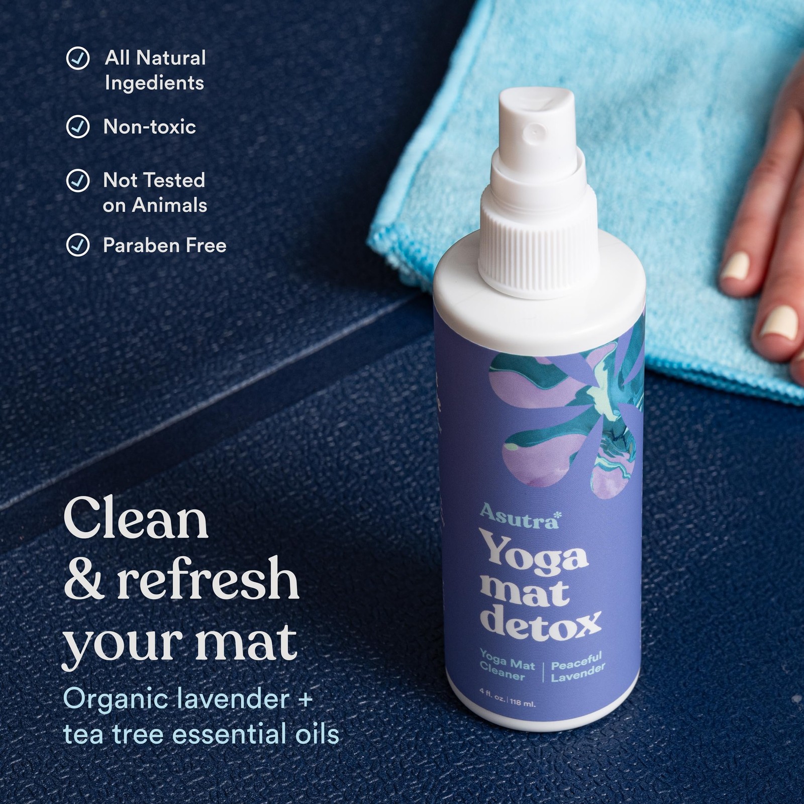 ASUTRA Yoga Mat Cleaner Spray Peaceful Lavender, 4 fl oz No Slippery Residue…