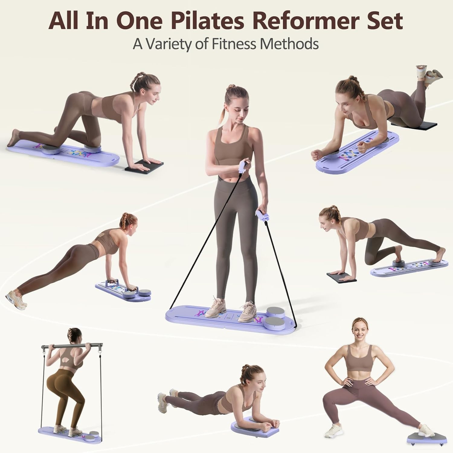 Foldable Pilates Board Home Gym Workout Set w/ Resistance Bands for Beginners