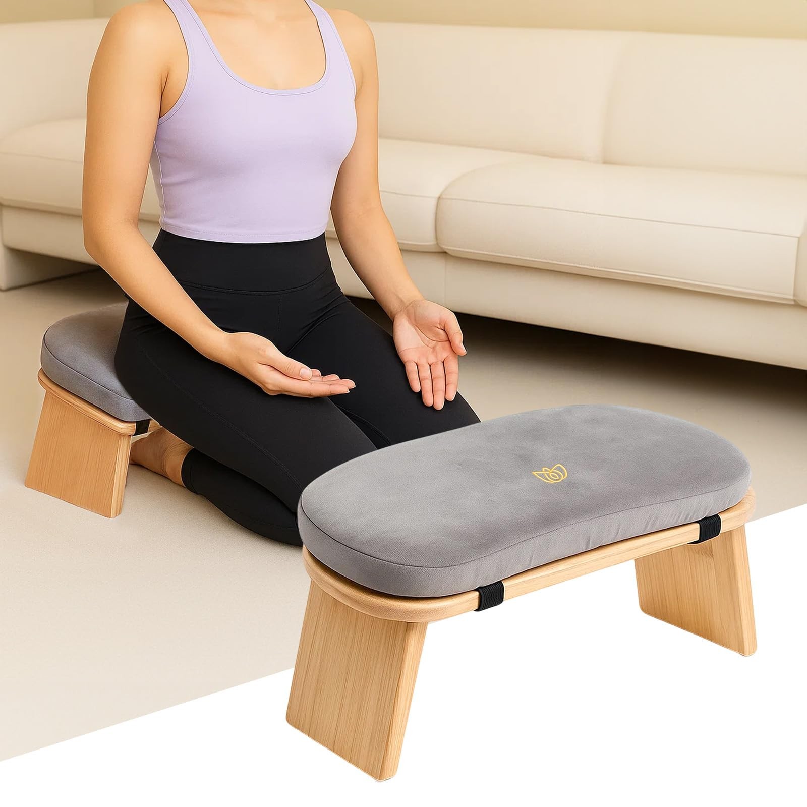 Meditation Bench, Folding Meditation Stool with Velvet Cushion & Carry Bag, S…