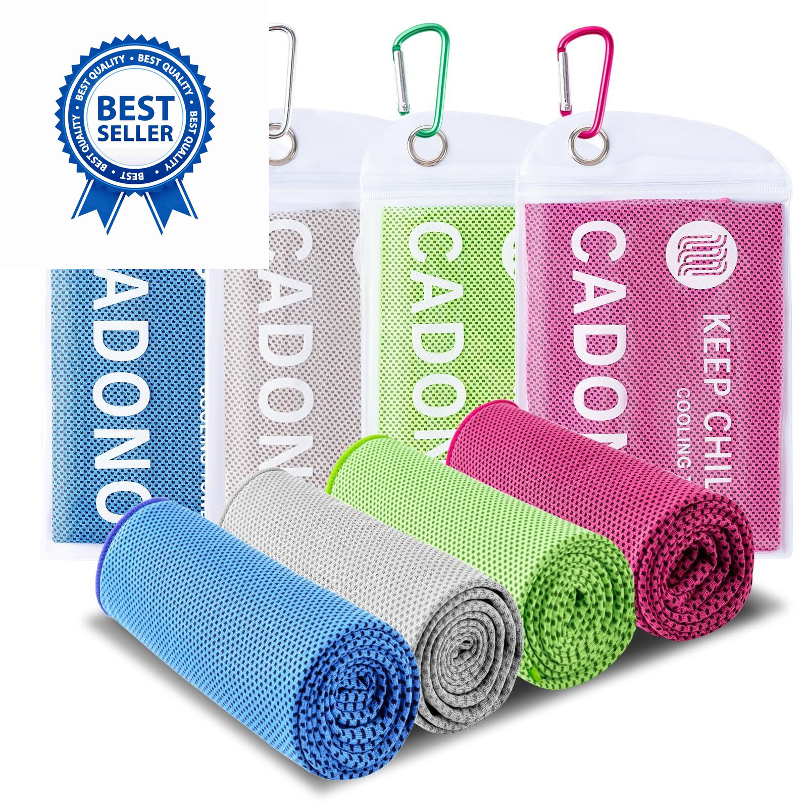 CADONO 4 Pack Cooling Towel (40&Prime;x12&Prime;), Soft Large, Light Blue/Green/Pink/Grey