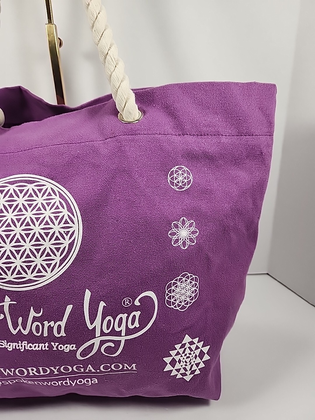 Spoken Word Yoga Purple Canvas Graphic Tote Bag Reusable Purple Lining