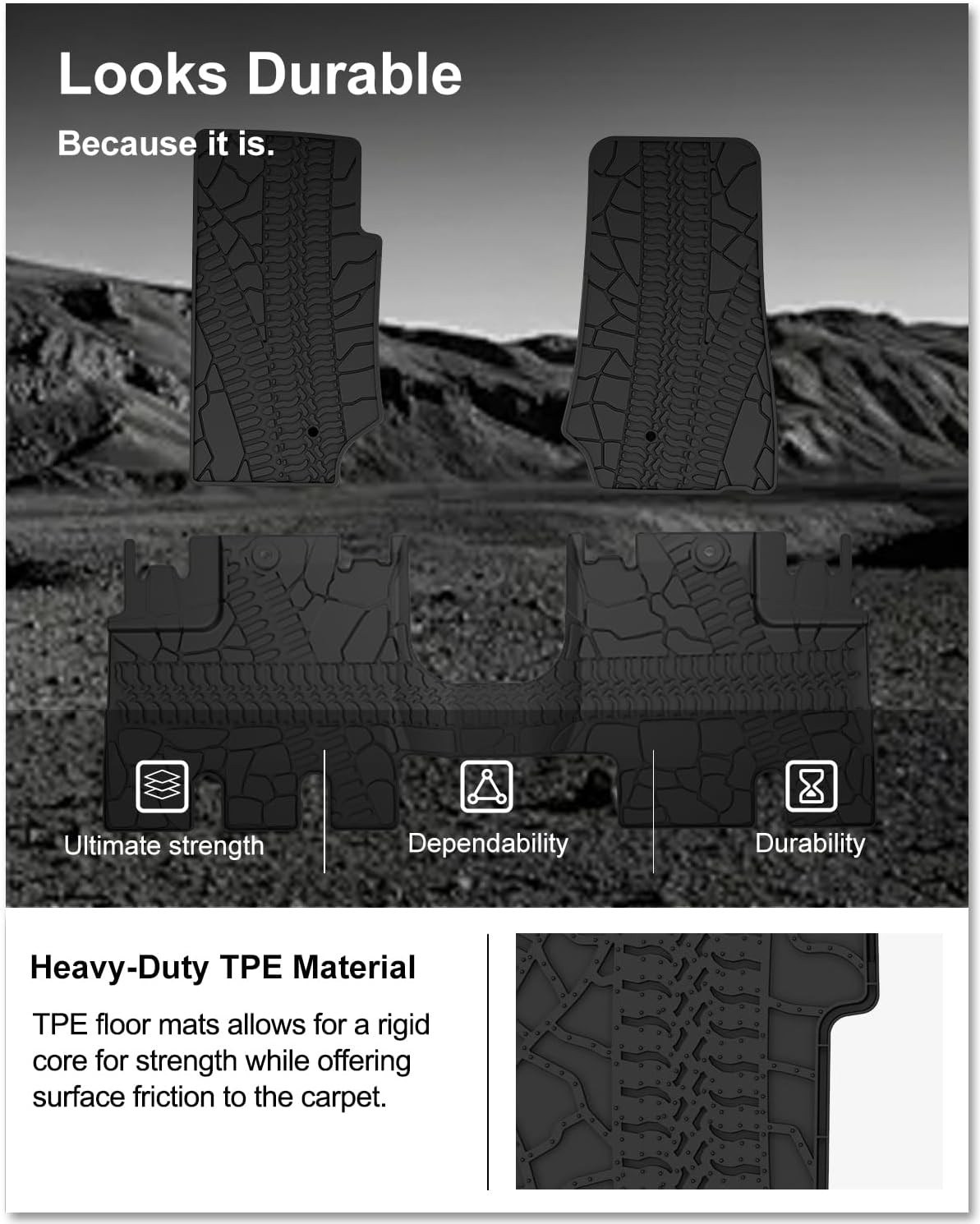 Custom Fit Floor Liners 2007-2013 Wrangler JK 4 Door Mats Front&Rear 2 Row Black
