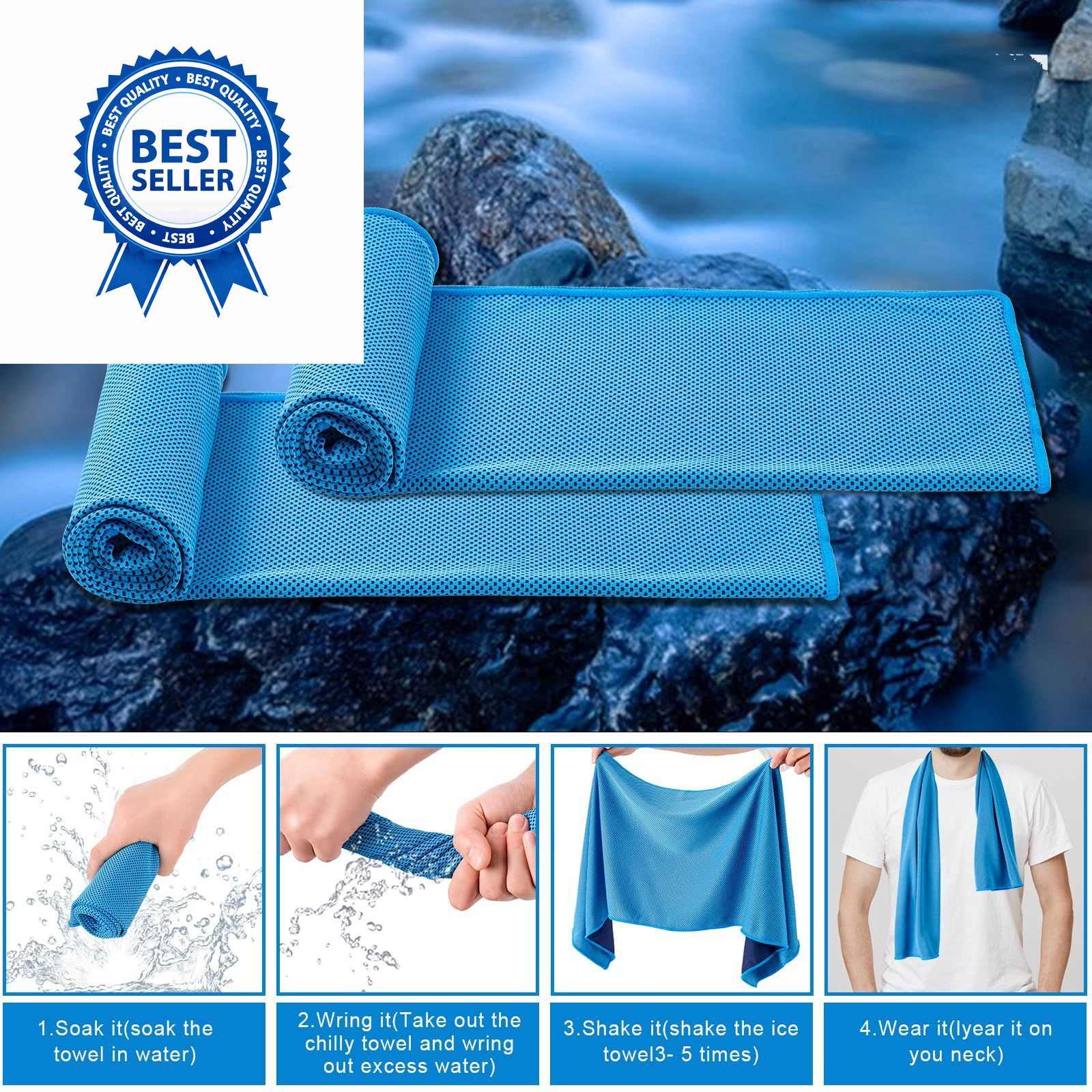 CADONO 4 Pack Cooling Towel (40&Prime;x12&Prime;), Soft Large, Light Blue/Green/Pink/Grey