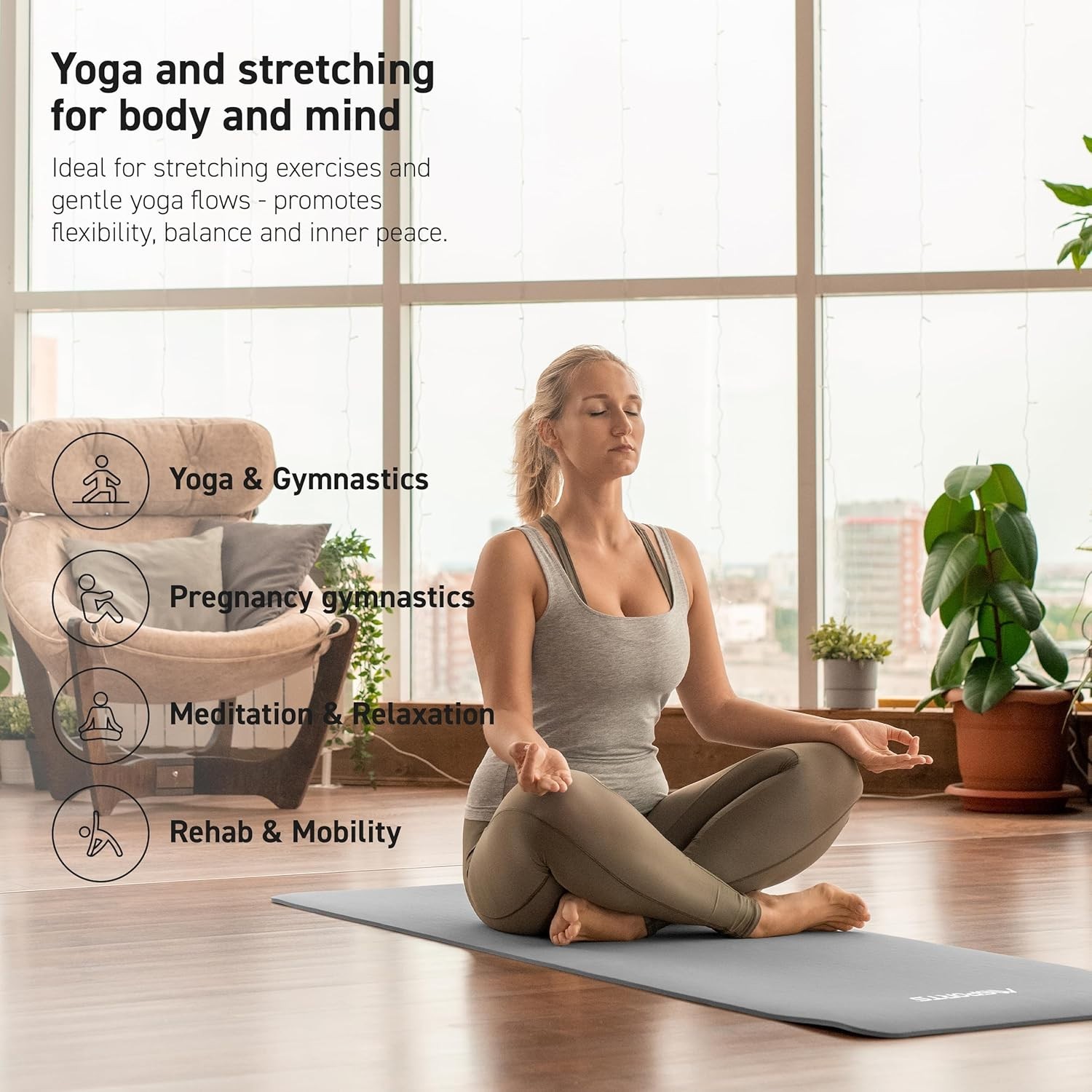 Portable Exercise Mat with Strap – Extra Thick 0.6&Prime; NBR Foam for All Workouts