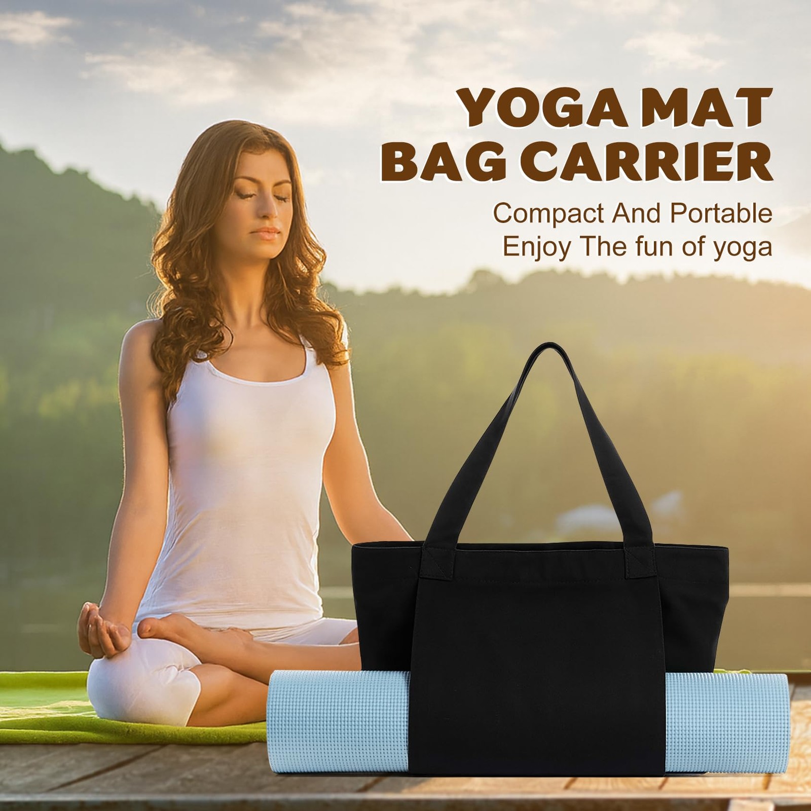 Yoga Mat Carrier, Gym Bag With Yoga Mat Holder, Women Canvas Tote With Shoulder