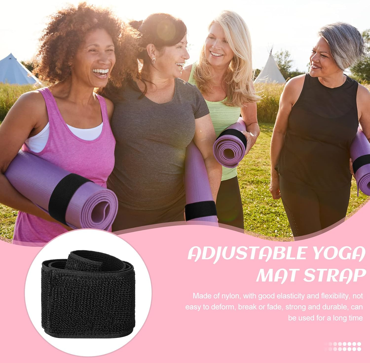 4 Pcs Nylon Yoga Mat Strap Stretchable Holder Straps Heavy Duty Bungee Straps Ba