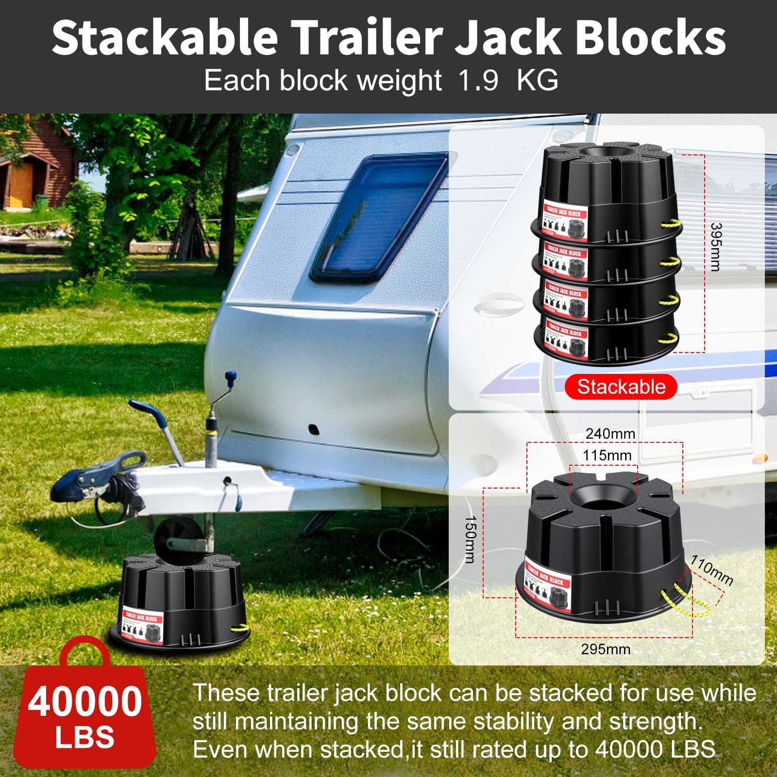 6 »Height Trailer Jack Block, Heavy Duty RV Leveling Blocks 40000 lbs Camper …