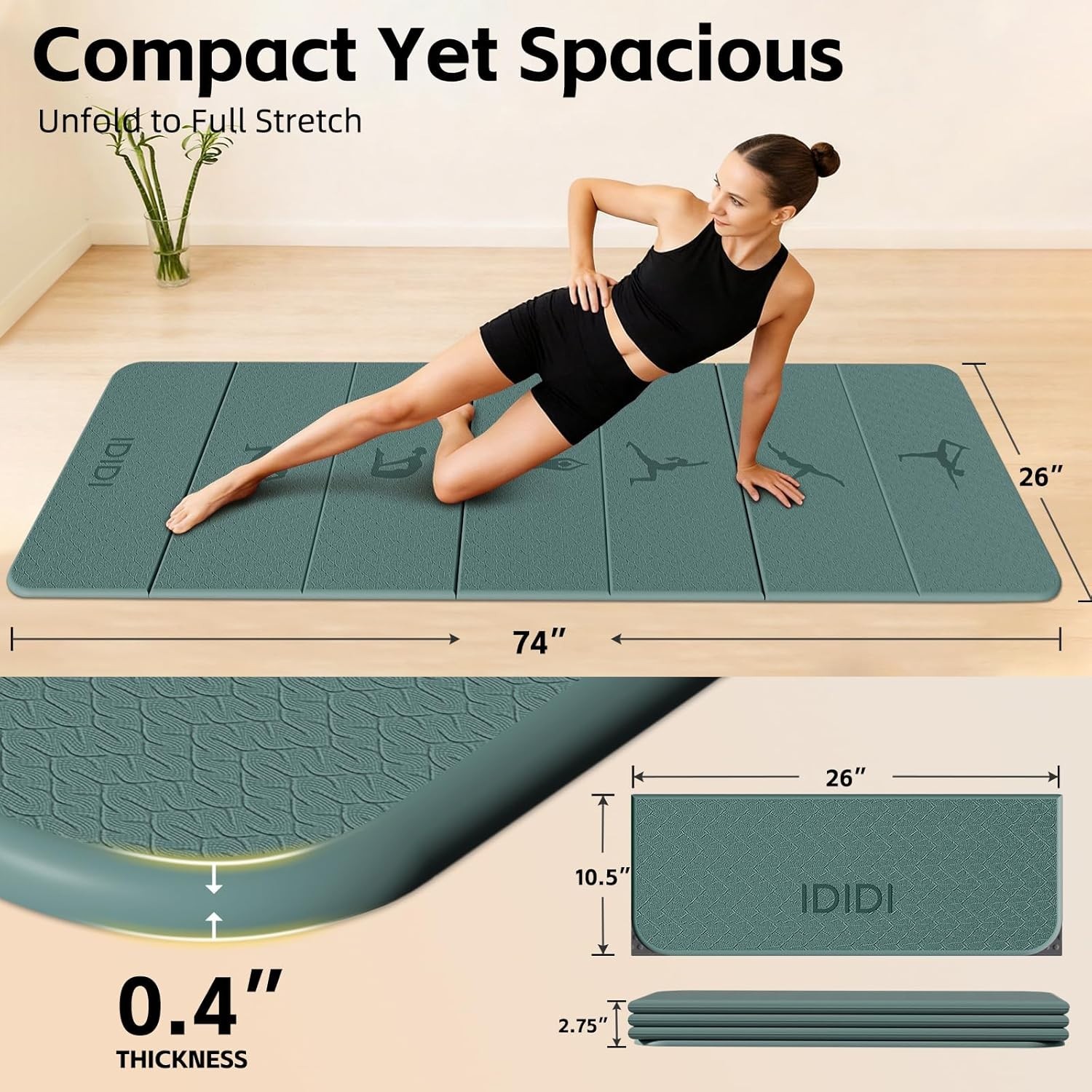 Extra Thick 10mm Foldable Yoga Mat, SGS Certified POE Non-Slip Mat, Multi-Pur…