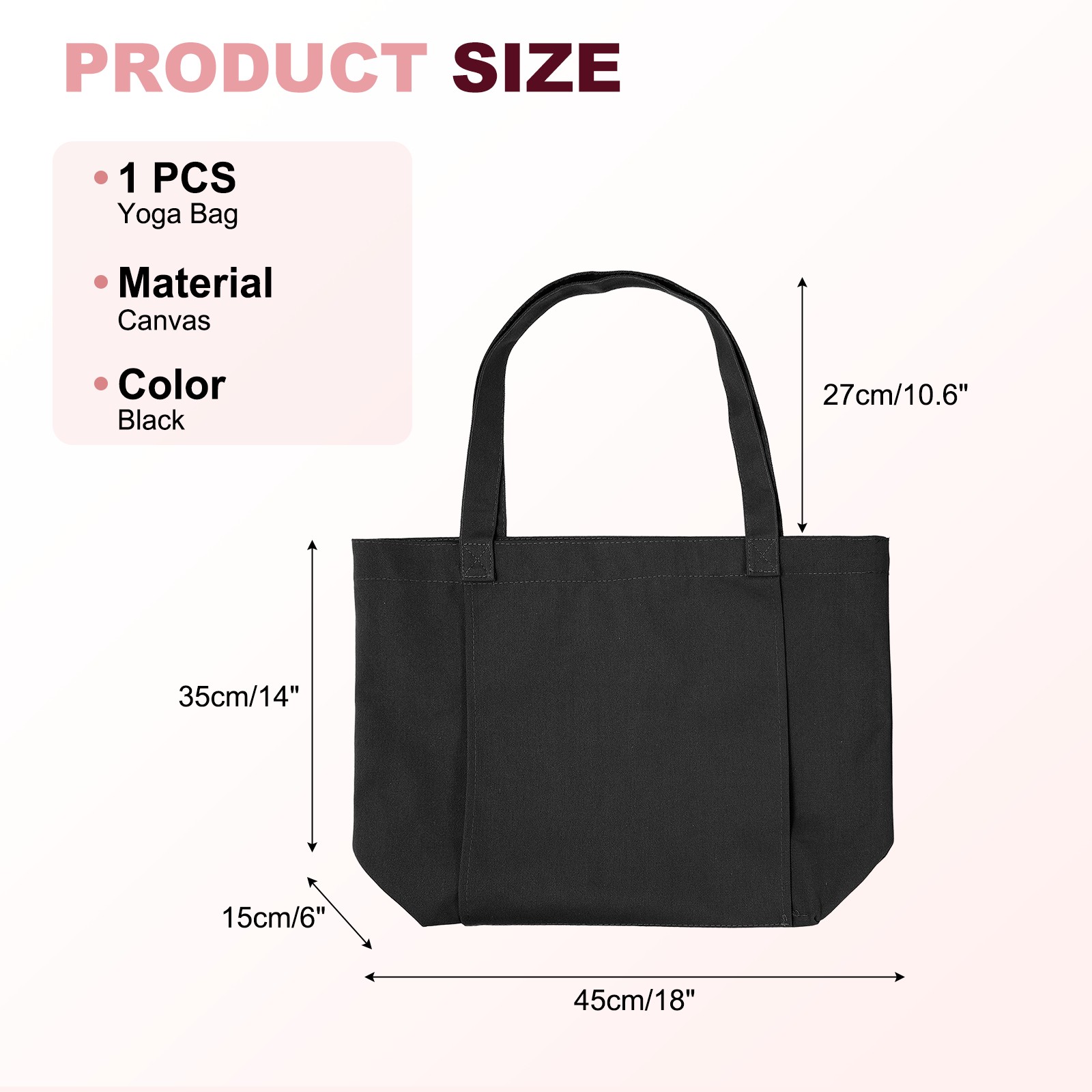 1 Pcs Yoga Bag, Tote Pilates Bag with Yoga Mat Holder Canvas & Black
