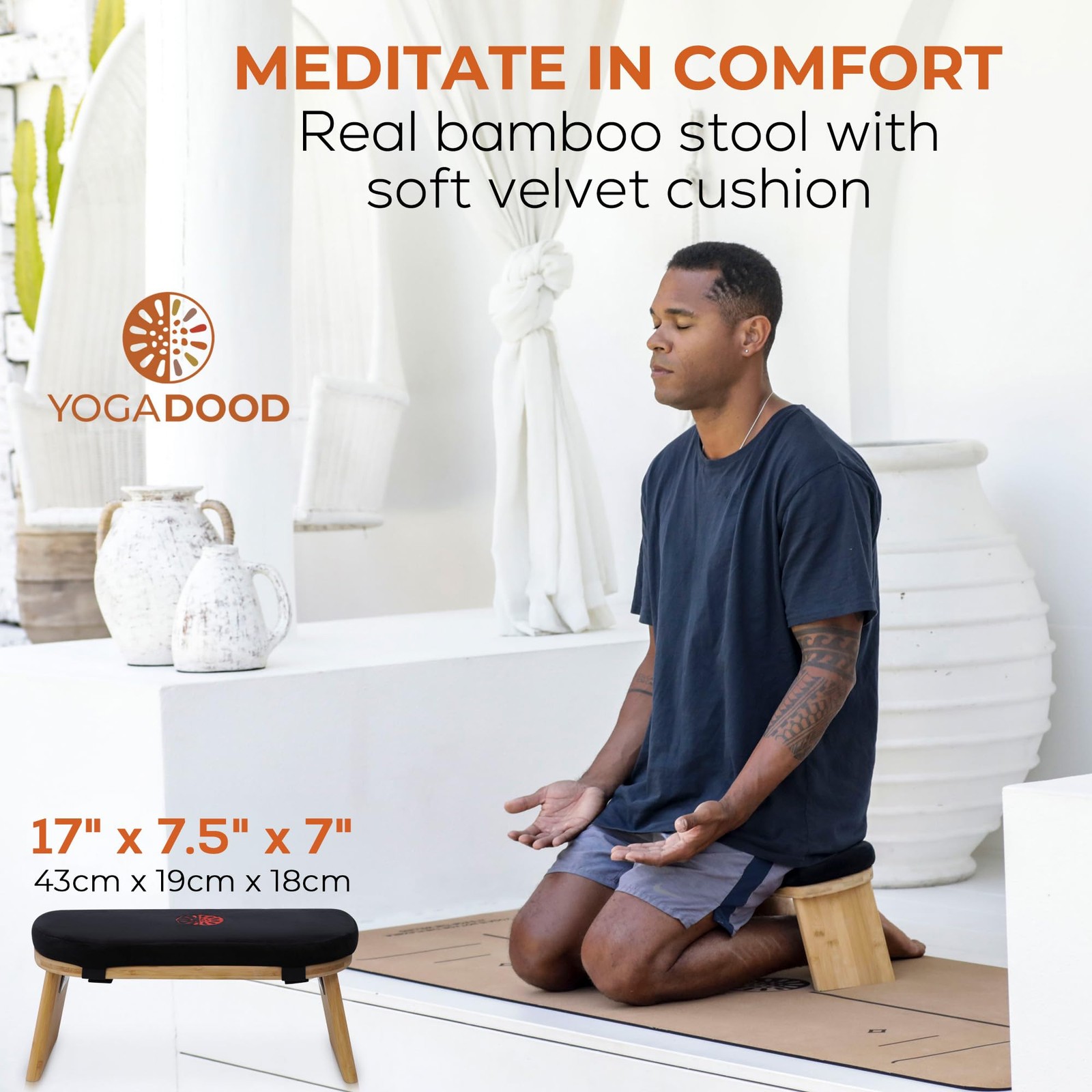 Yoga Dood Meditation Bench – Folding Meditation Stool with Velvet Cush