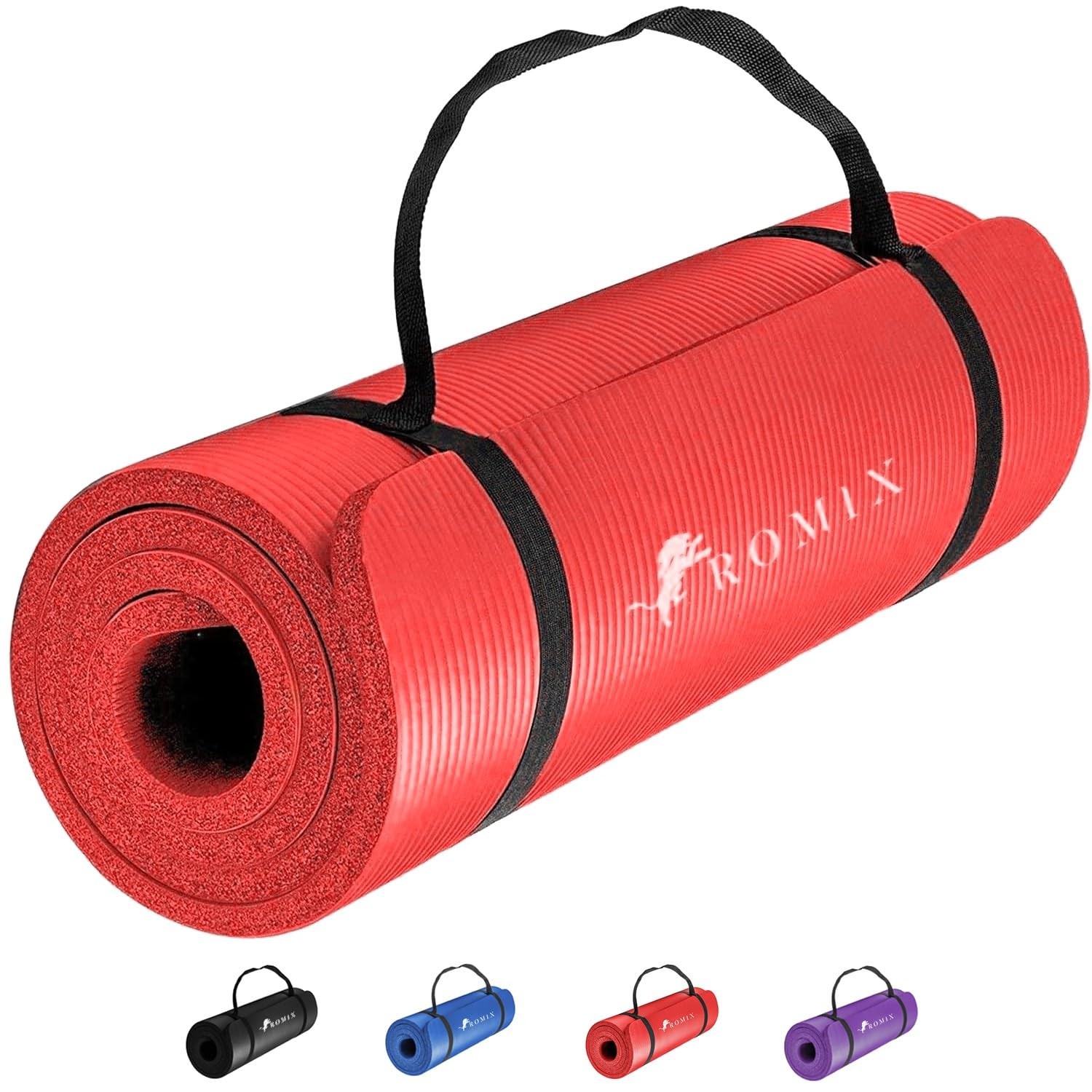 ROMIX Yoga Mat Thick 2/5 Inch (10mm), 72&Prime;L x 24&Prime;W 180 x 60 x 1 CM, Red