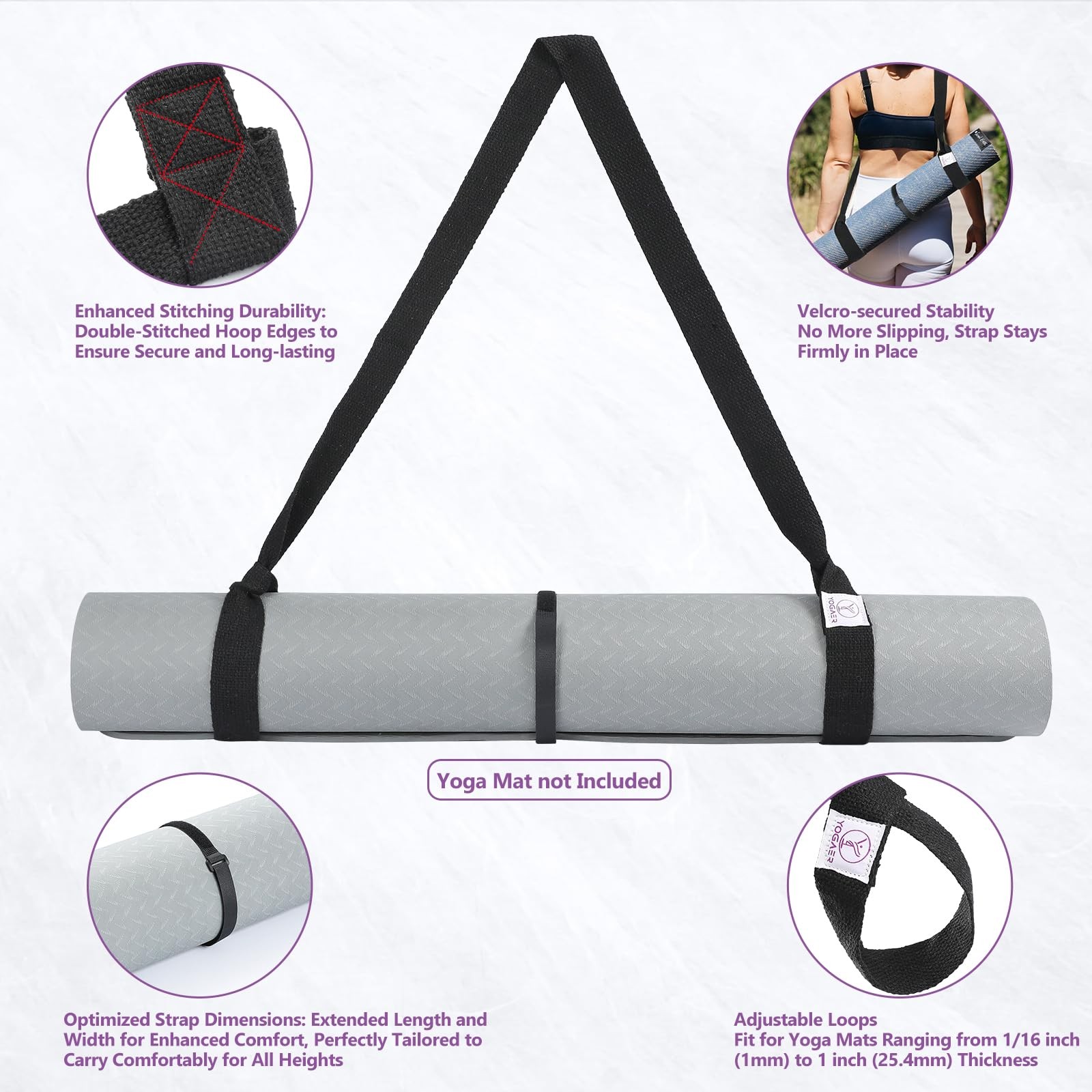 Yoga Mat Strap Carrier, Adjustable Thick Straps Sling for Carrying Large Mats…