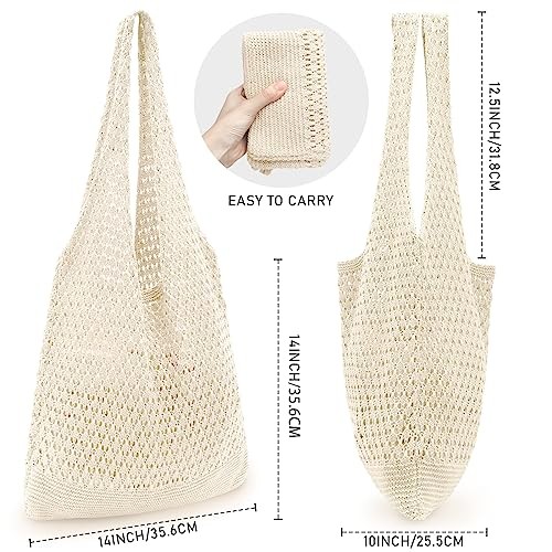 Crochet Bags for Women – Summer Beach Tote, Aesthetic Hippie Knit Bag Beige