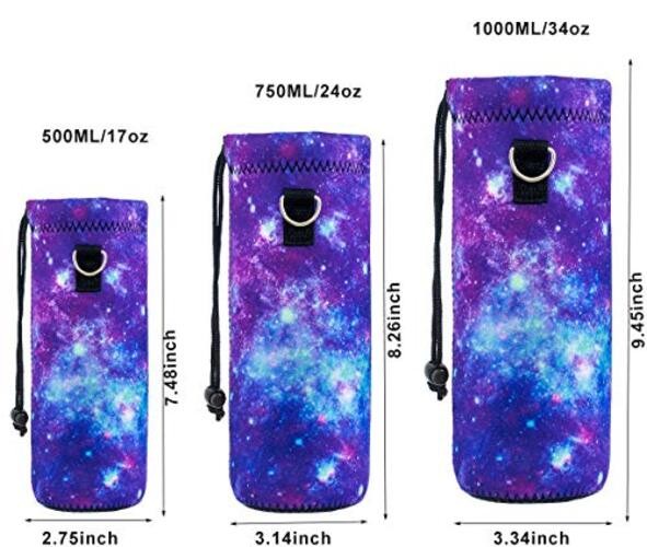 Neoprene/750ML/1000ML Water Bottle Bag Carrier – Portable 500ML Purple Galaxy