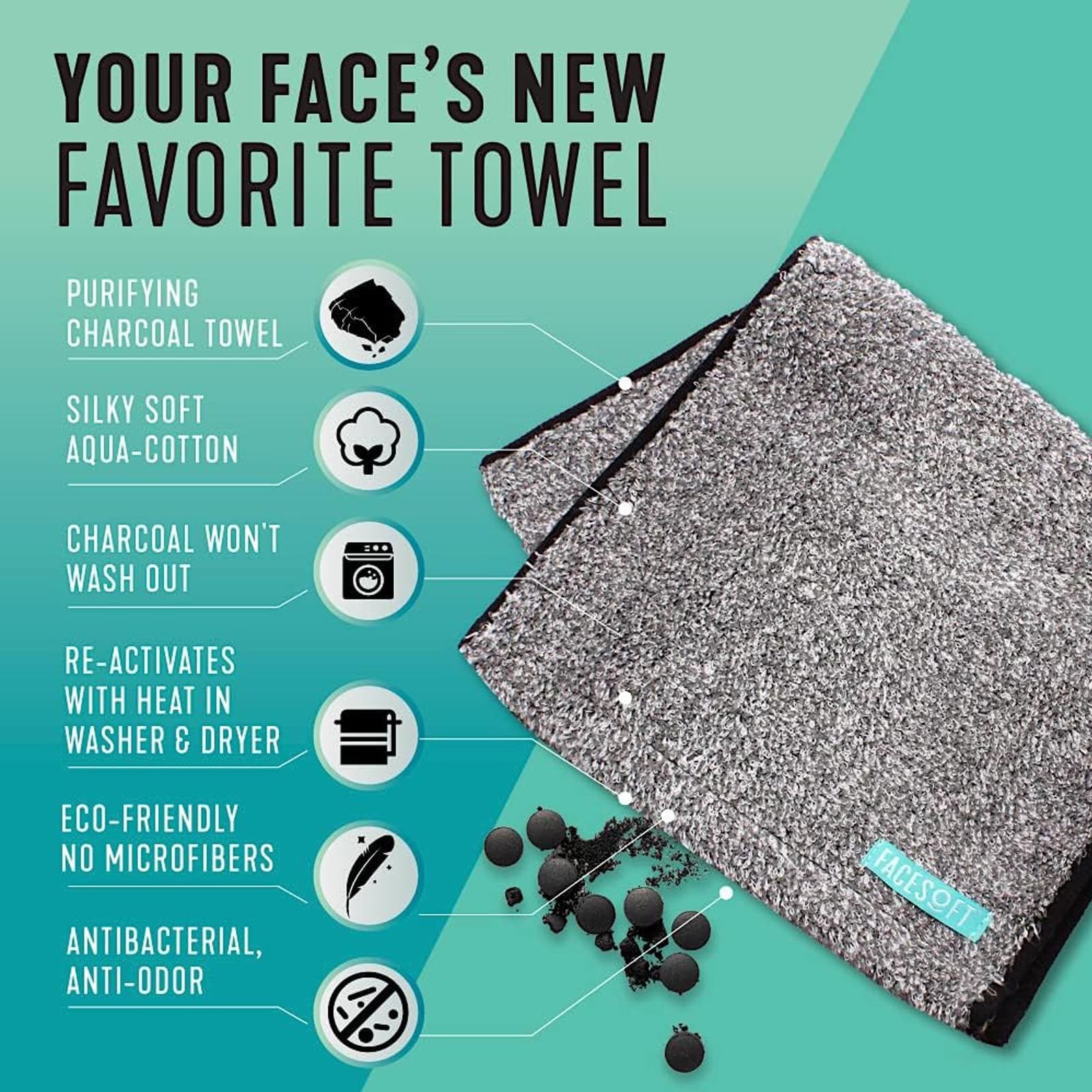 Facesoft Yoga Towel – Infused with Activated Charcoal to Detoxify and Sweat -…