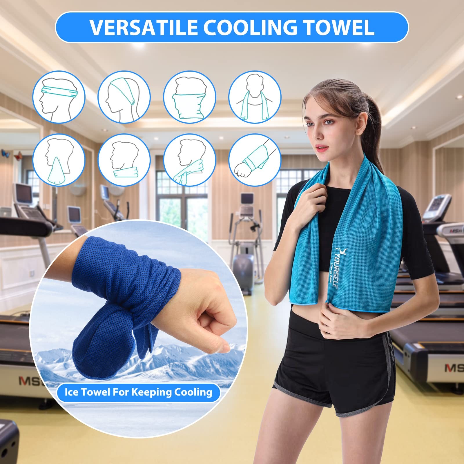 SYOURSELF Cooling Towel for Instant Relief Cool Bowling 40&Prime; x 12&Prime;, Dark Blue