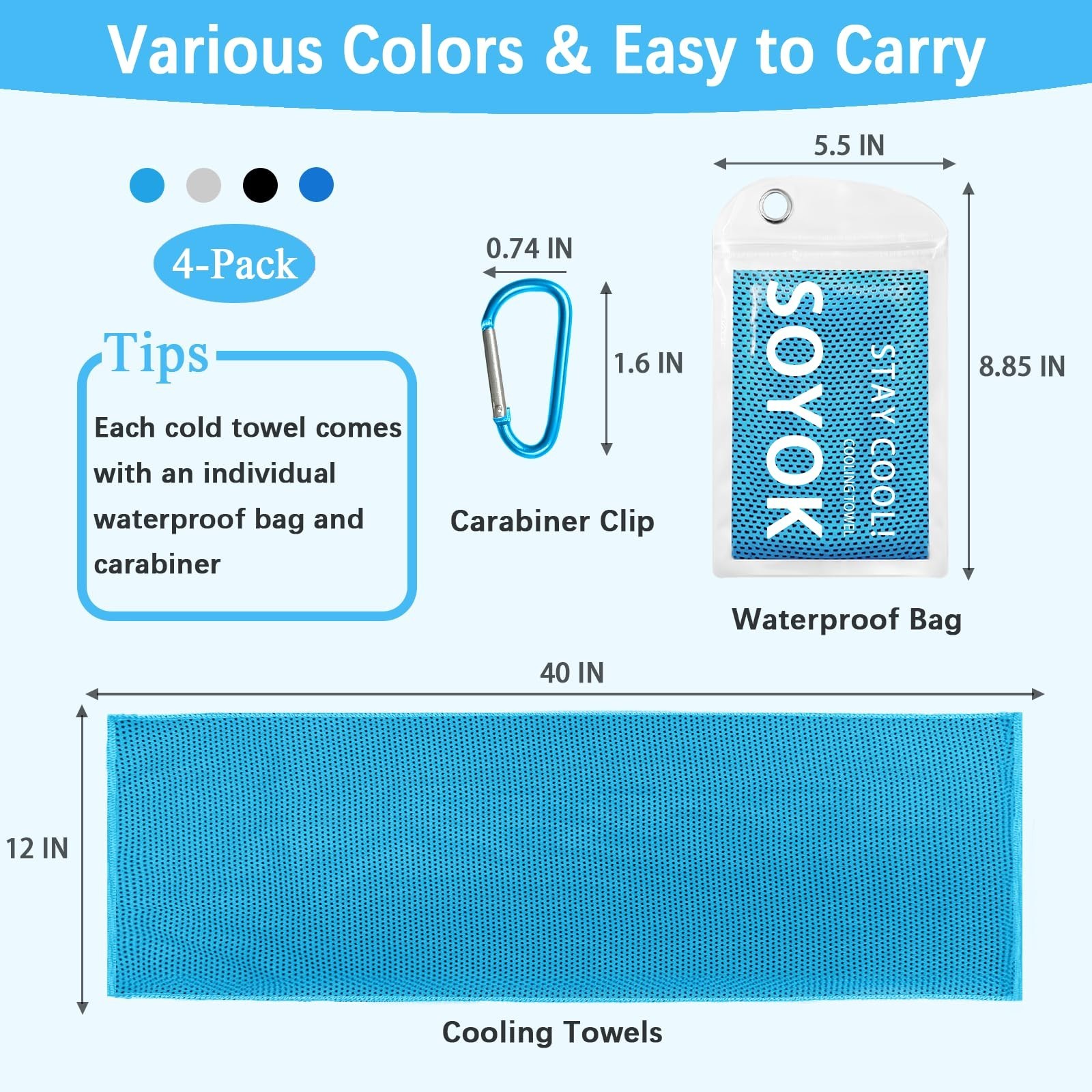 4 Packs Cooling Towel, 40&Prime; x 12&Prime; Microfiber Cooling Towels for Neck and Face,…
