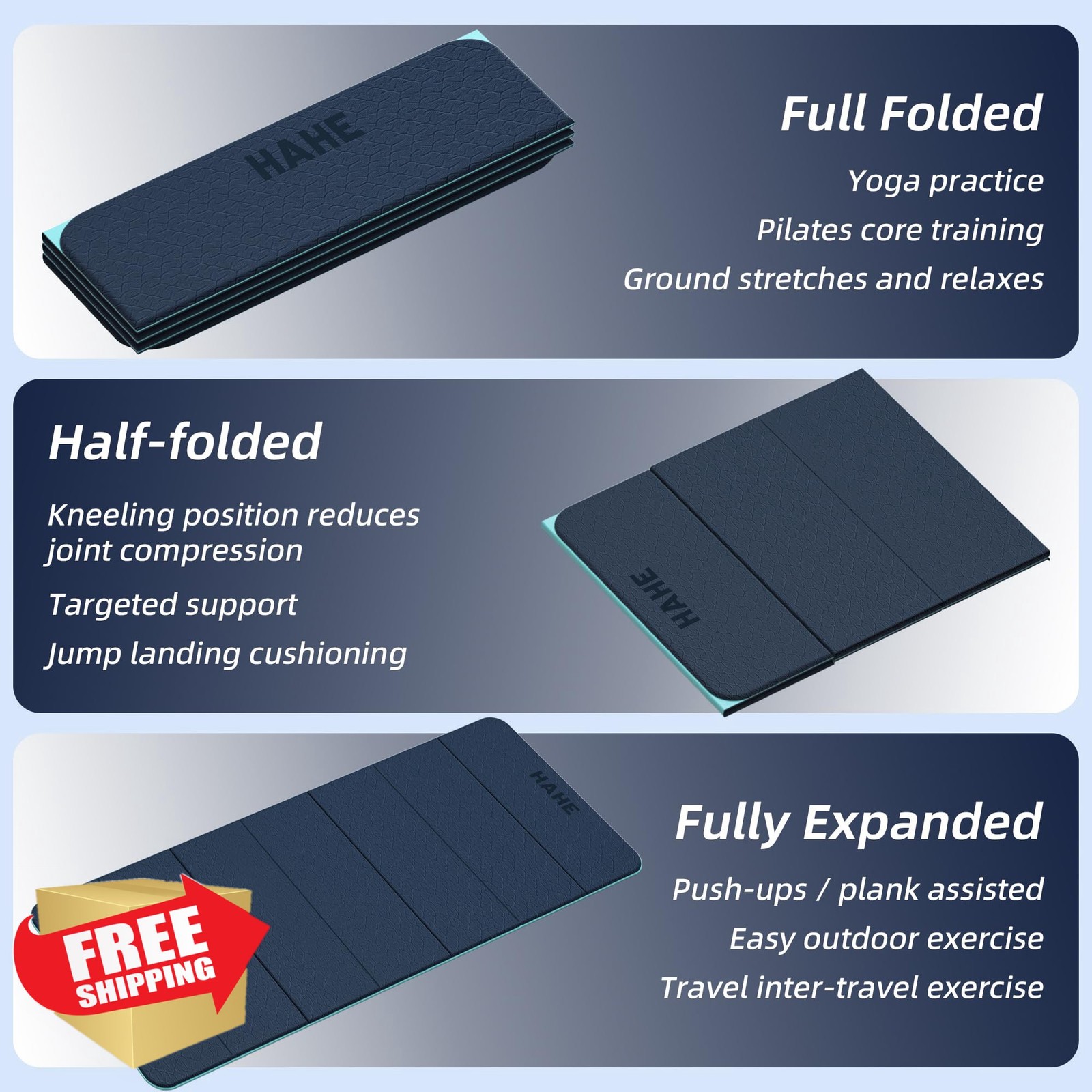 hahe Yoga Mat Navy Blue+Green TPE