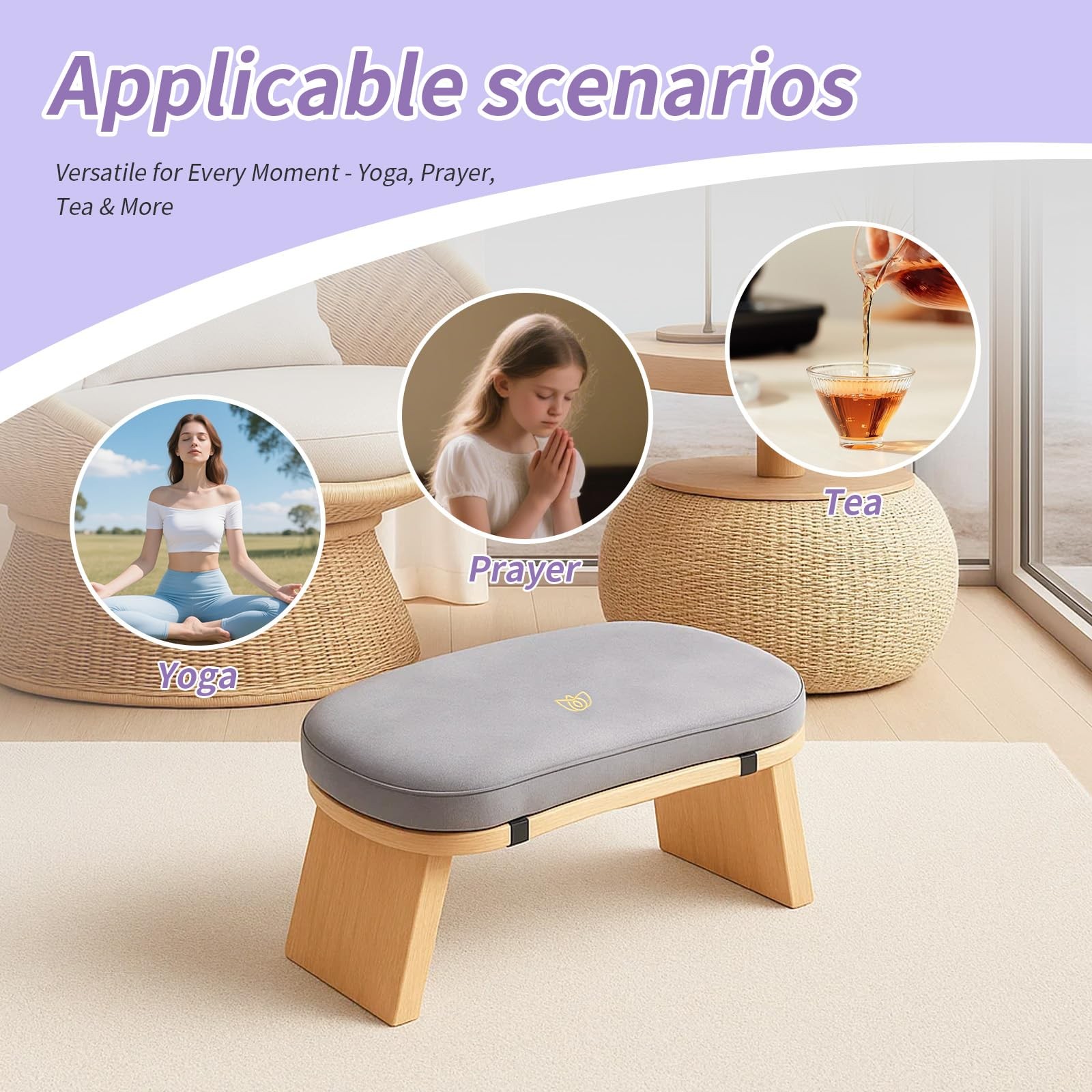 Meditation Bench, Folding Meditation Stool with Velvet Cushion & Carry Bag, S…