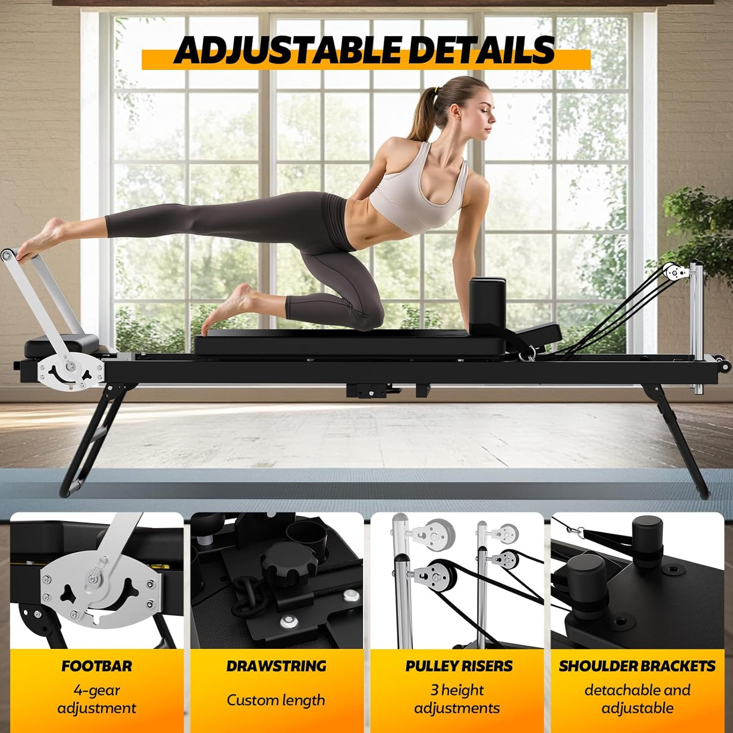 Foldable Pilates Reformer for Home Use, Portable Pilates Machine Reformer with A