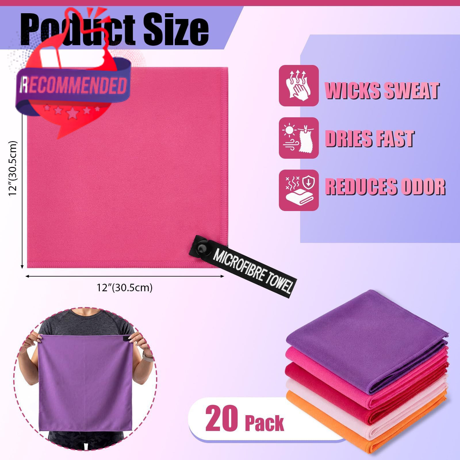 PullCrease 20 Pcs Microfiber Sweat Towels Gym Handkerchiefs Bulk – 12 x 12…