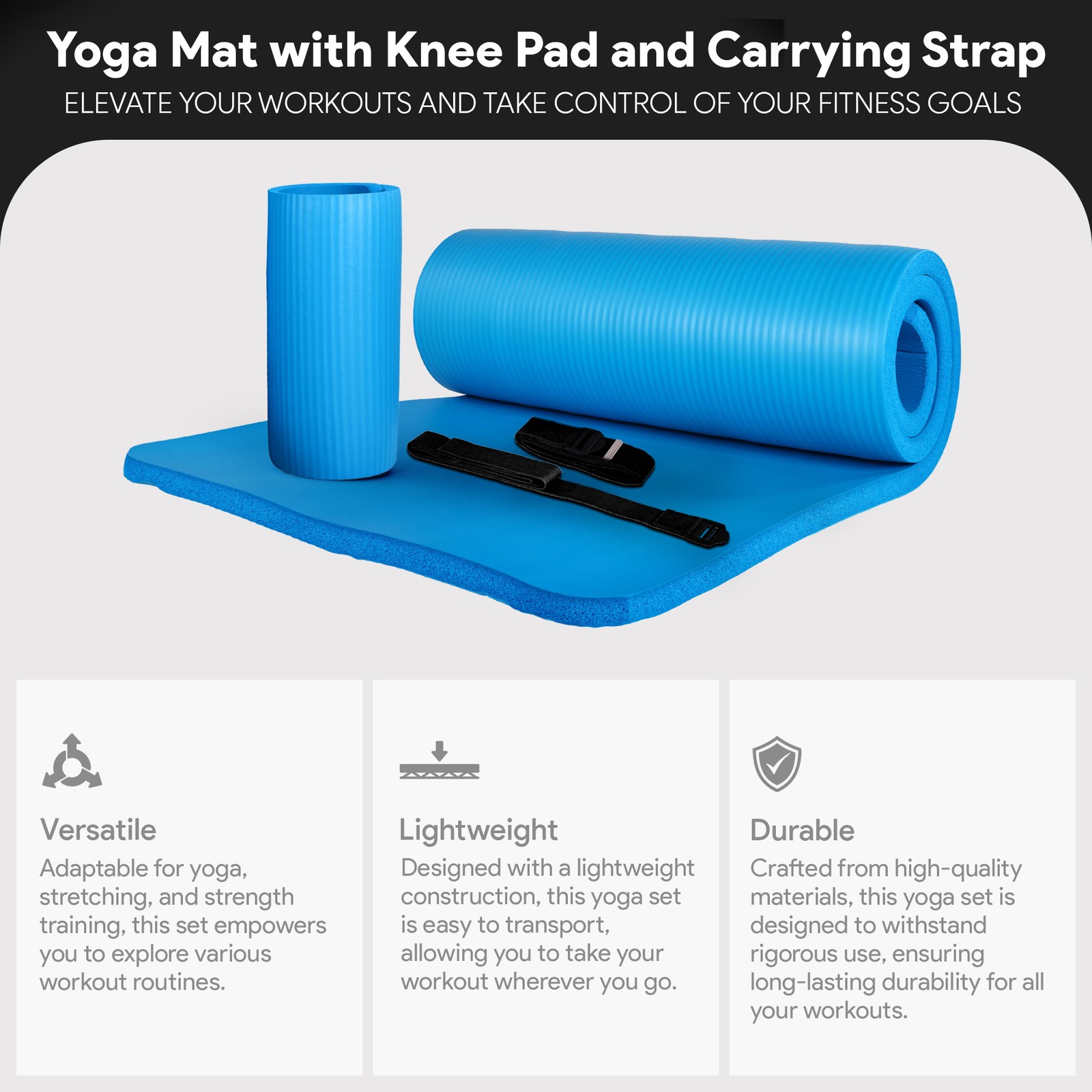 BalanceFrom 1&Prime; Extra Thick Yoga Mat w/Knee Pad & Carrying Strap, Blue (Open Box)
