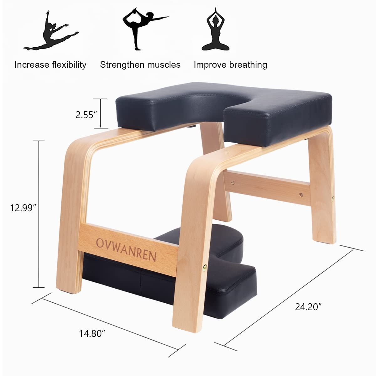Yoga Headstand Bench- Stand Yoga Chair for Family, Gym – Wood and PU Pads – R…
