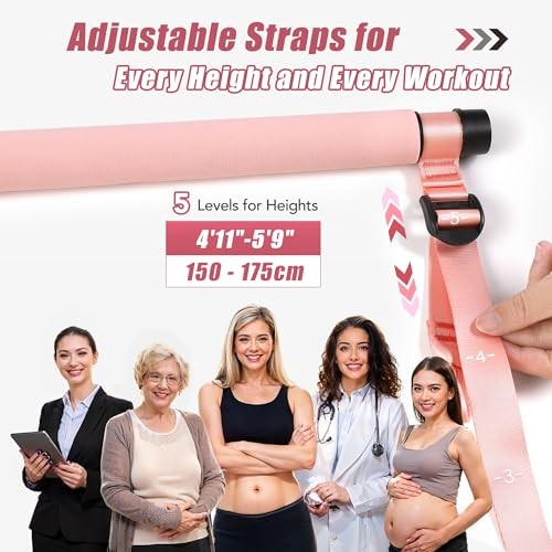 Upgraded Pilates Bar Kit with Resistance Bands Natural Coral Pink(20/30/40lbs)