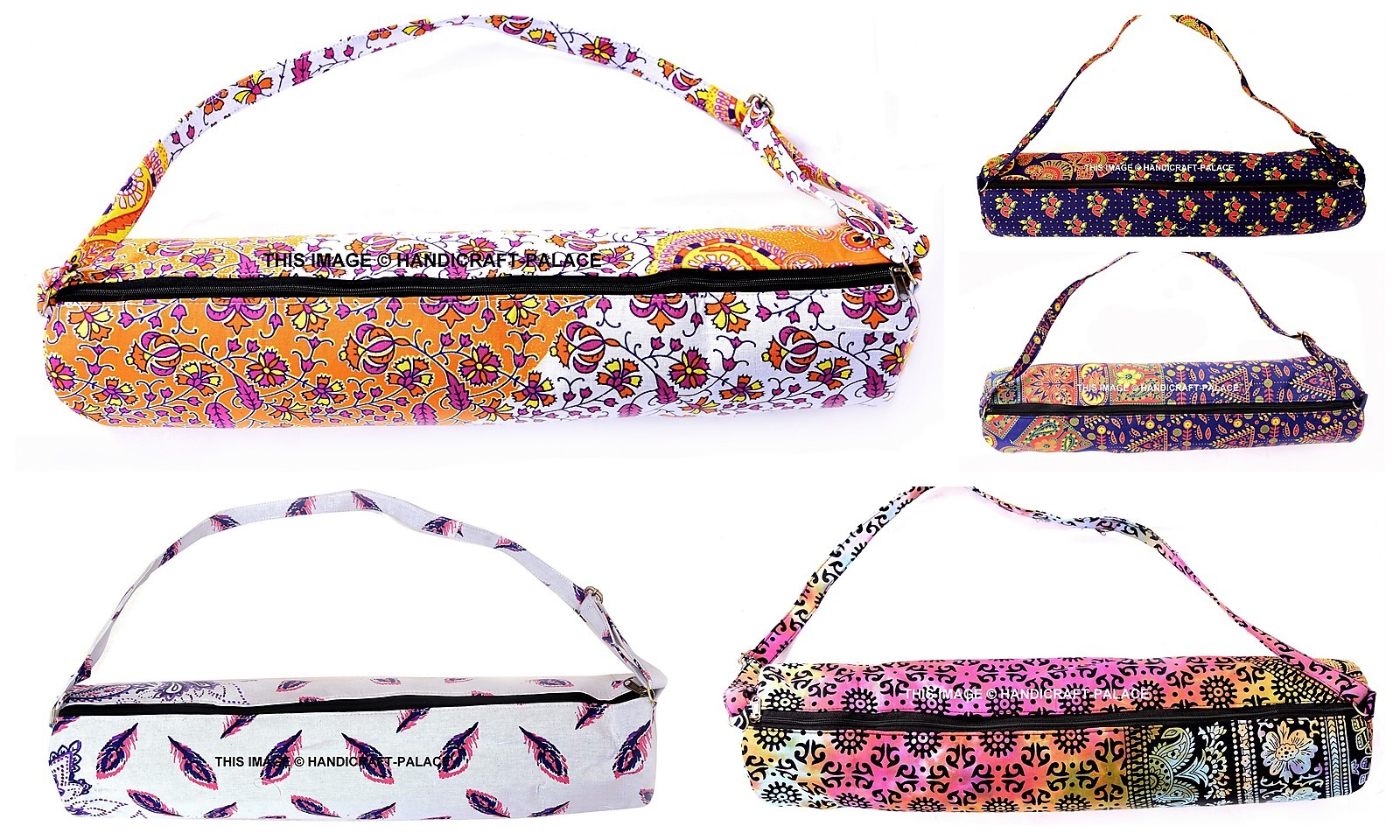 5 PC Wholesale Lot Mandala Yoga Mat Long Fitness Carrier Bag with Shoulder Strap